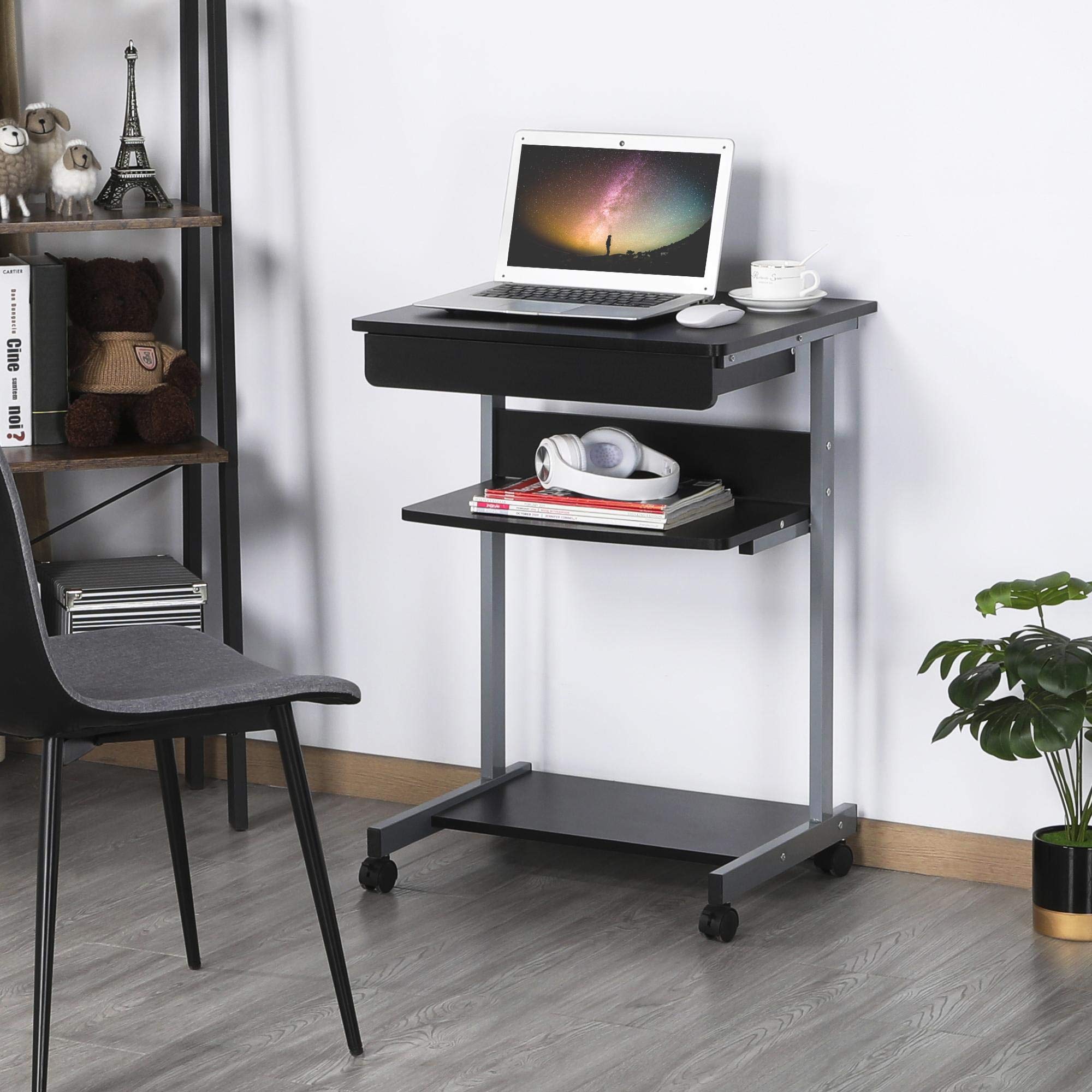 Yaheetech Mobile Computer Desks with Keyboard Tray, Printer Shelf and