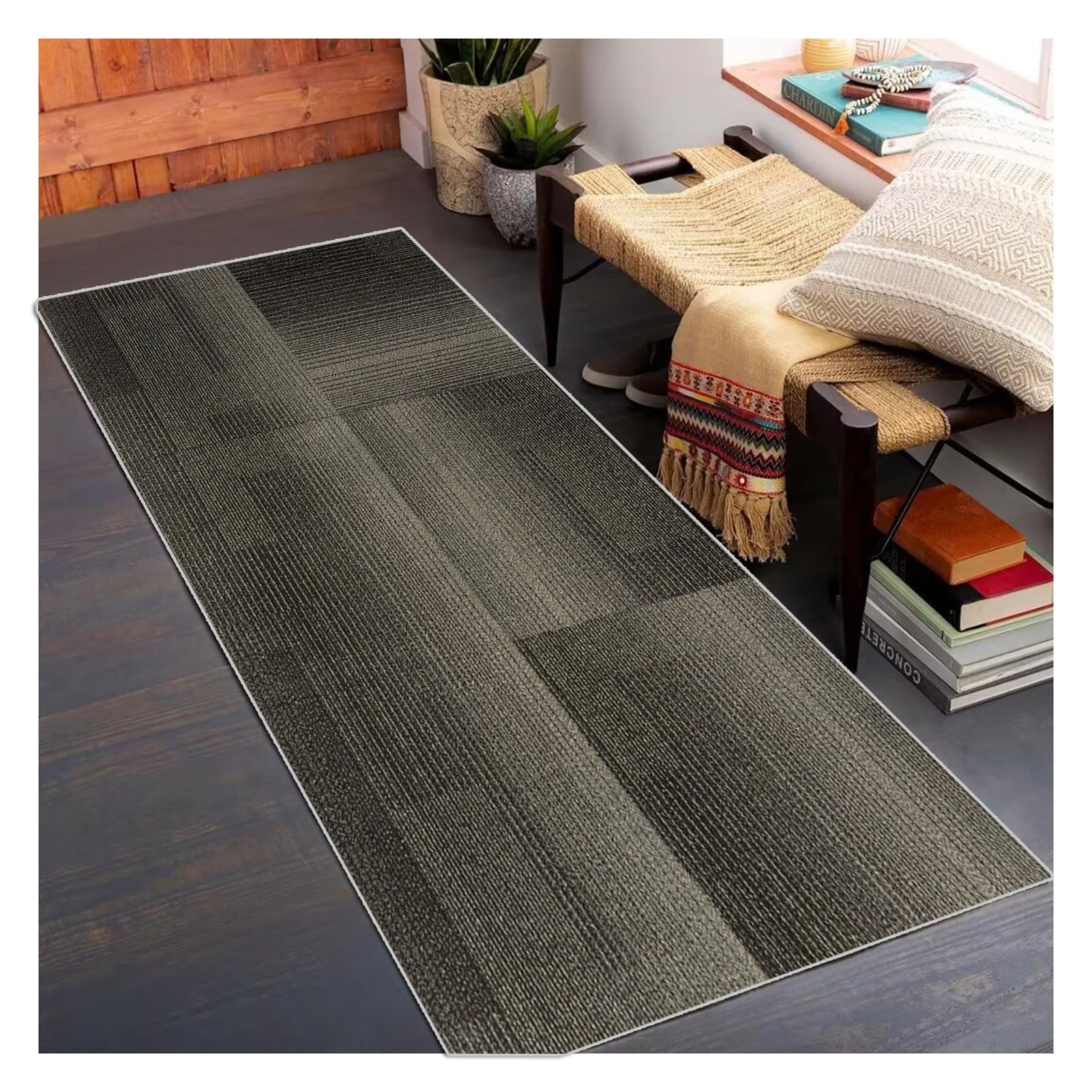 Dark Grey Abstract Hallway Runner Rug Non Slip Backed Carpet Runner 70x200cm Extra Long Washable Kitchen Floor Mat Narrow Rugs for Living Room Bedroom Entryway Corridor Durable Runner Sold by Metre