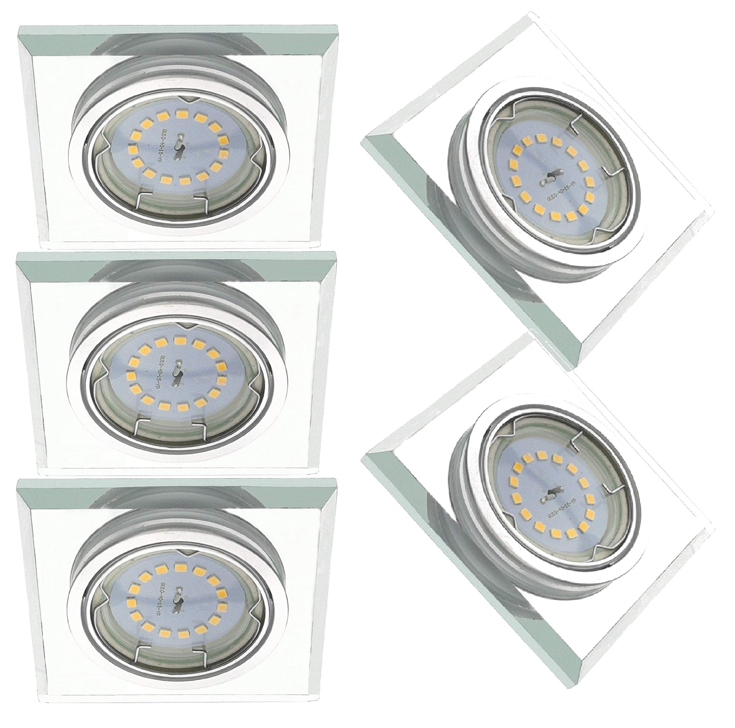 Trango 5er Set *CRYSTAL* Deckenstrahler 6729S-05GUSD aus Glas handgeschliffen inkl. 5x 3-Stufen dimmbar GU10 LED Leuchtmittel 3000K warmweiß, Einbauleuchte, Einbauspot, Deckenleuchte