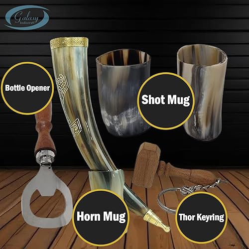 Miniatura 5 de Cuerno de buey vikingo para beber  Jarra  Taza  Taza  Taza para cerveza, aguamiel, vino, vaso de chupito, abridor de botellas  100% libre de fugas