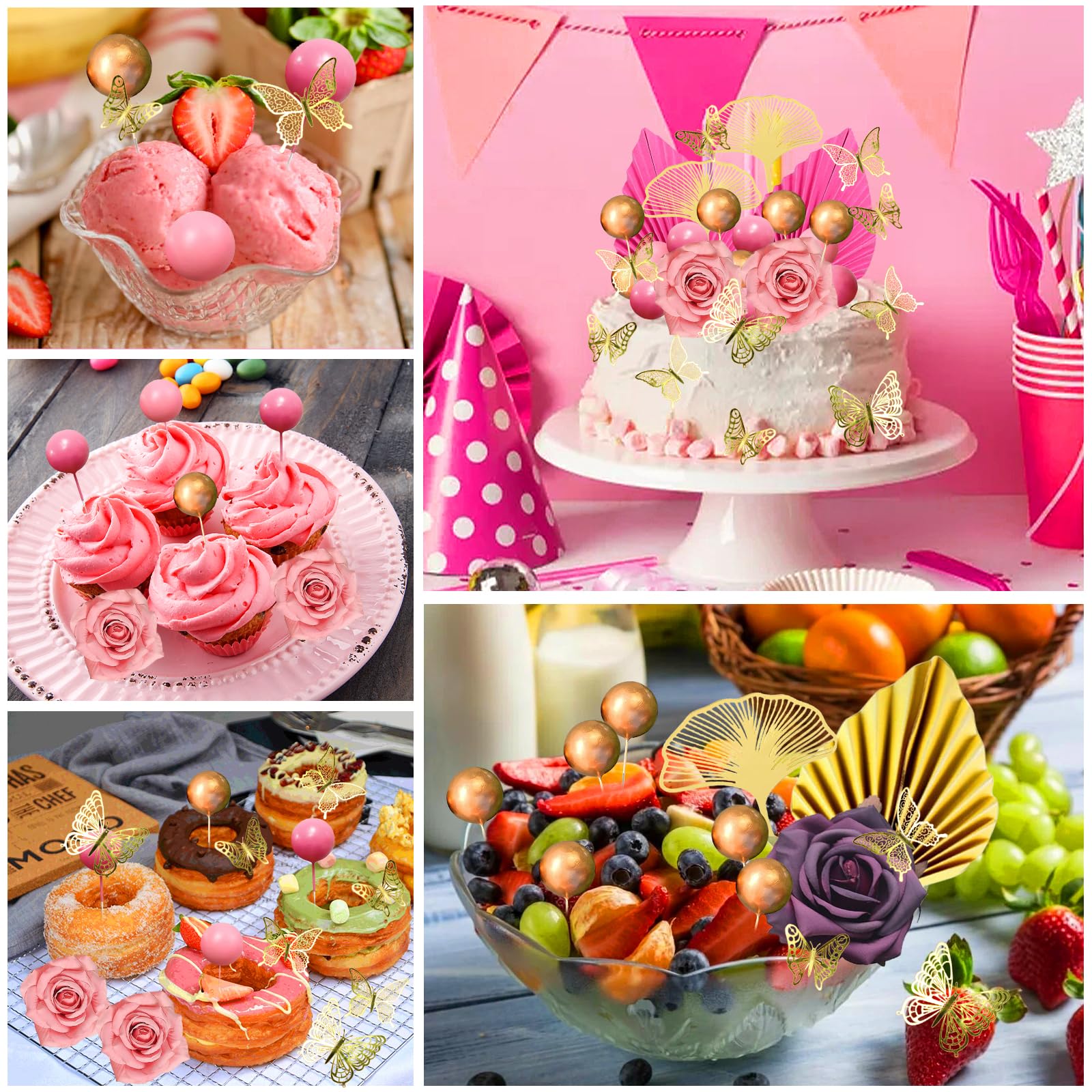Una Torta Per Dirti Addio 32 Pezzi Di Palline Rosa Decorazione Torta Foglie Rosa Foglie Di Palma Decorazione Torta Decorazione Torta Boho Per Matrimonio Festa Di Compleanno Party Oro - 14