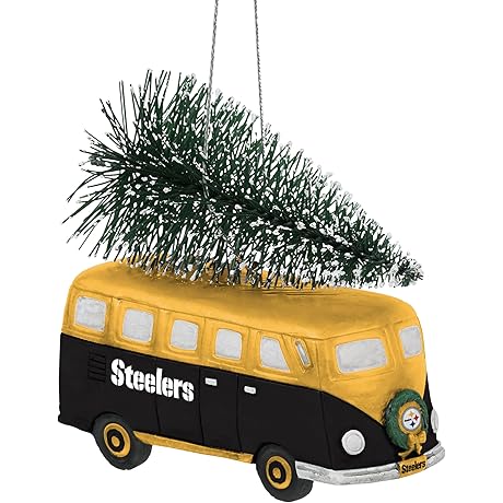 foco NFL Retro Bus with Tree Christmas Tree Holiday Ornament