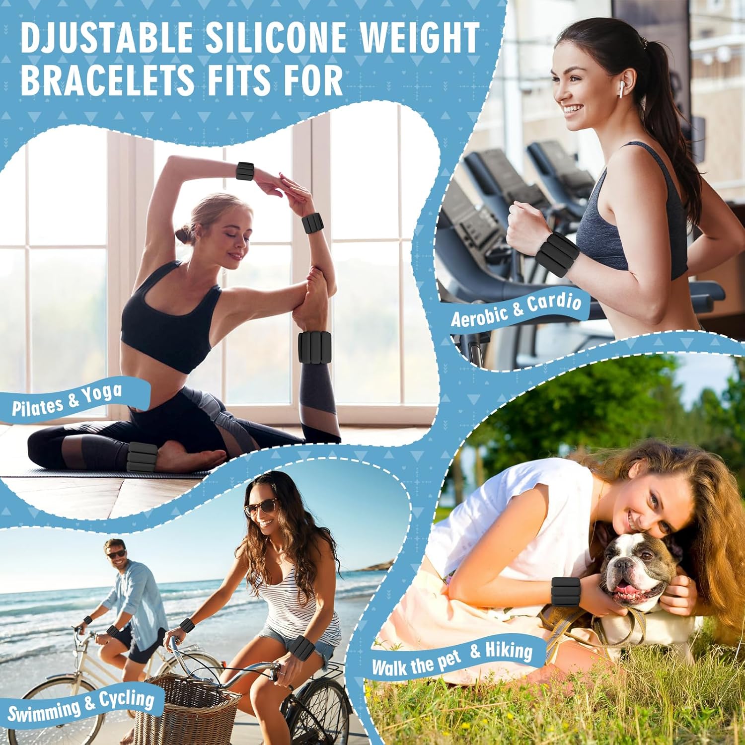 Wrist Weights, 2Pack Adjustable Wearable Wrist Ankle Weights for Women/Men, Silicone Wrist Bangles for Walking, Yoga, Pilates, and Gym, Arm & Leg Workout, 2lb - Image 7