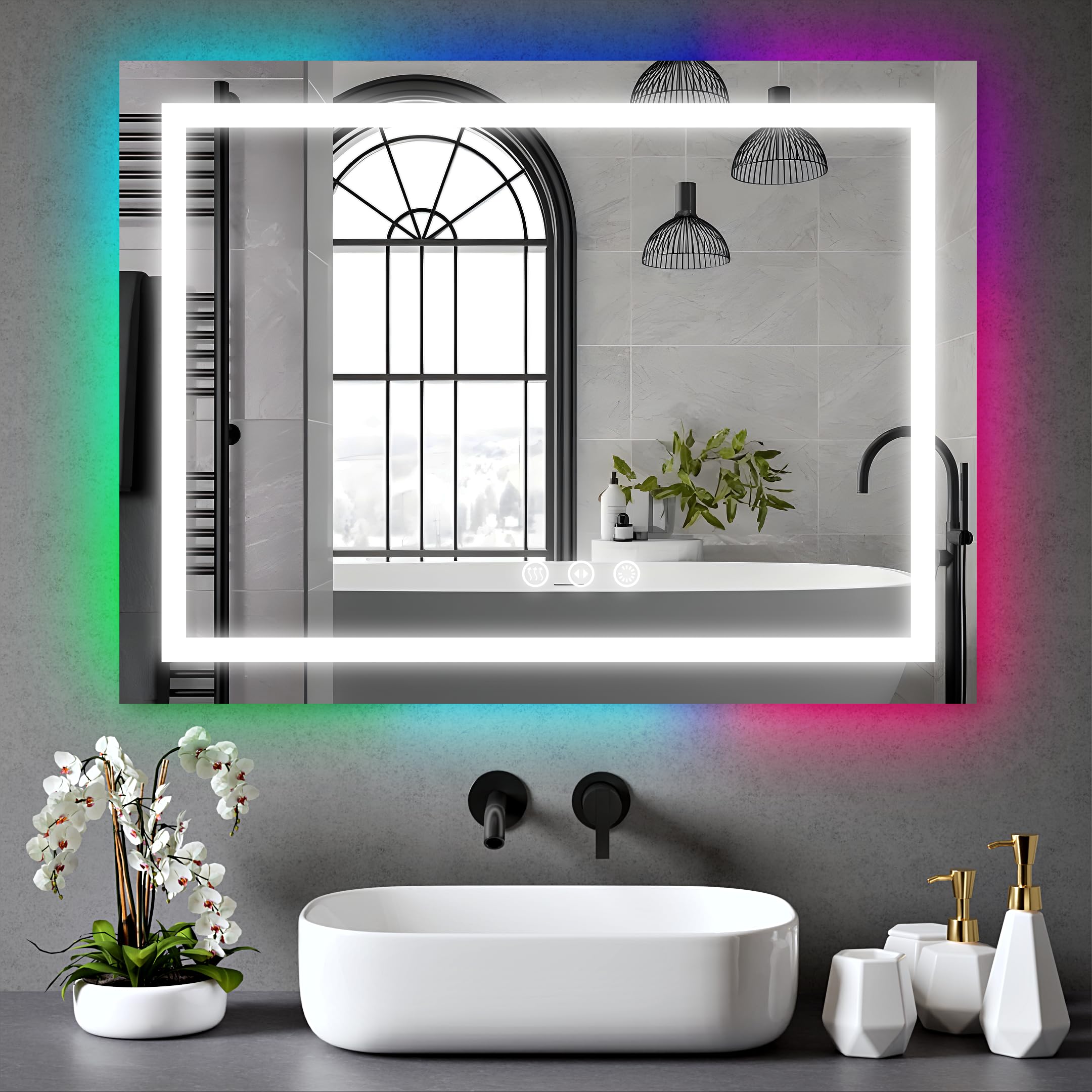 BELOFAY 500x700mm LED Bathroom Mirror with RGB Light, Illuminated Bathroom Toughened Mirror with LED Lights, Dimmable, Anti-fog, Tempered, Wall Mirrors, with Demister Pad (Alta, 500x700mm)