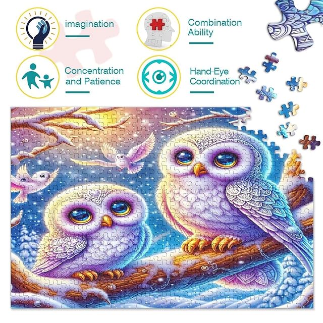 Foto 3 de 8 de Búho Nevado Puzzle de 1000 Piezas Papel para Adultos Bosque Fantástico de Invierno Relajante Concentración…
