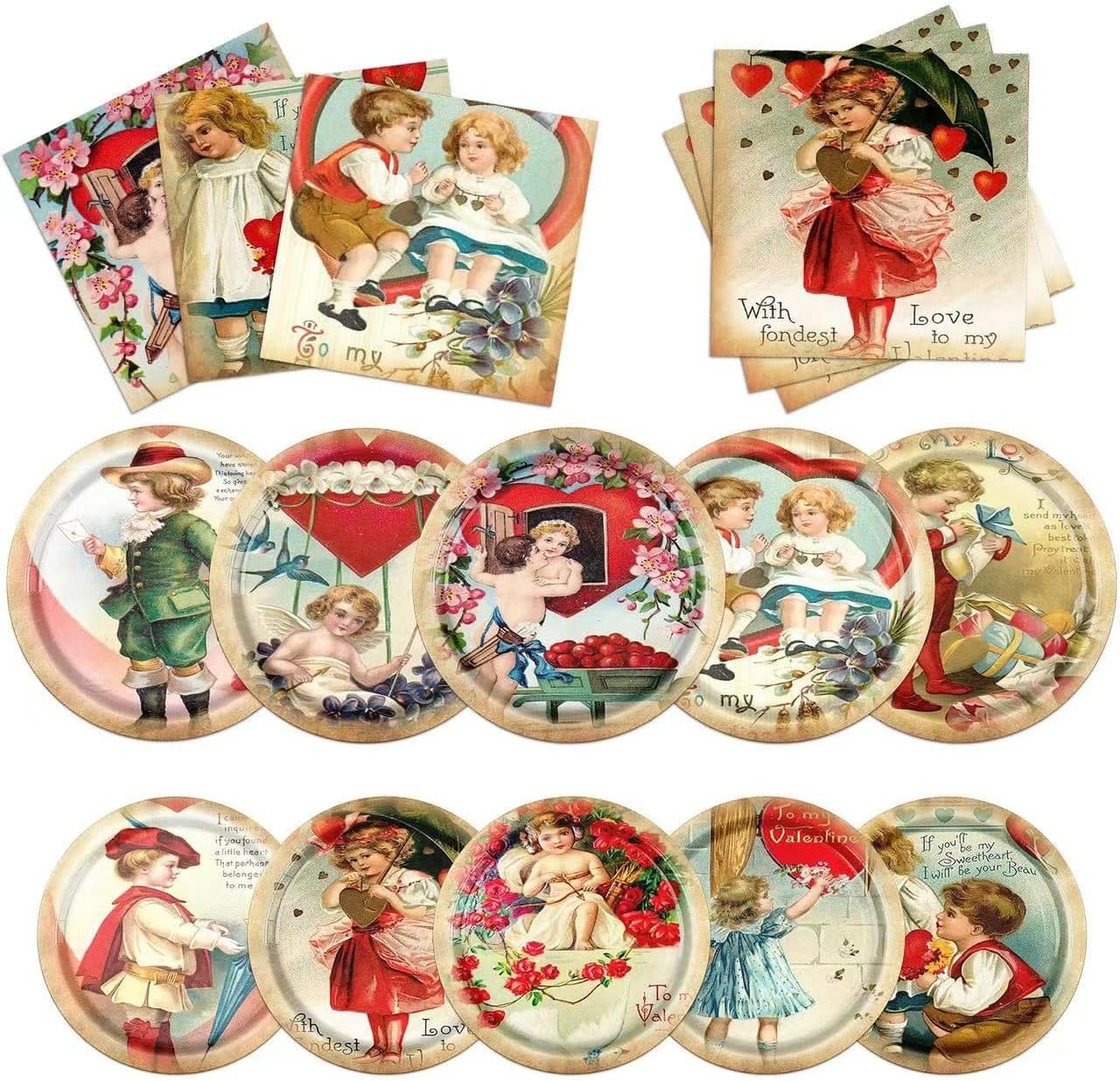CMUSKO Valentine's Day Party Supplies,Vintage Valentines Day Paper Plates and Napkins, Red Happy Valentine's Day Tableware Set for Valentine's Day Party Decorations Weddings Anniversary