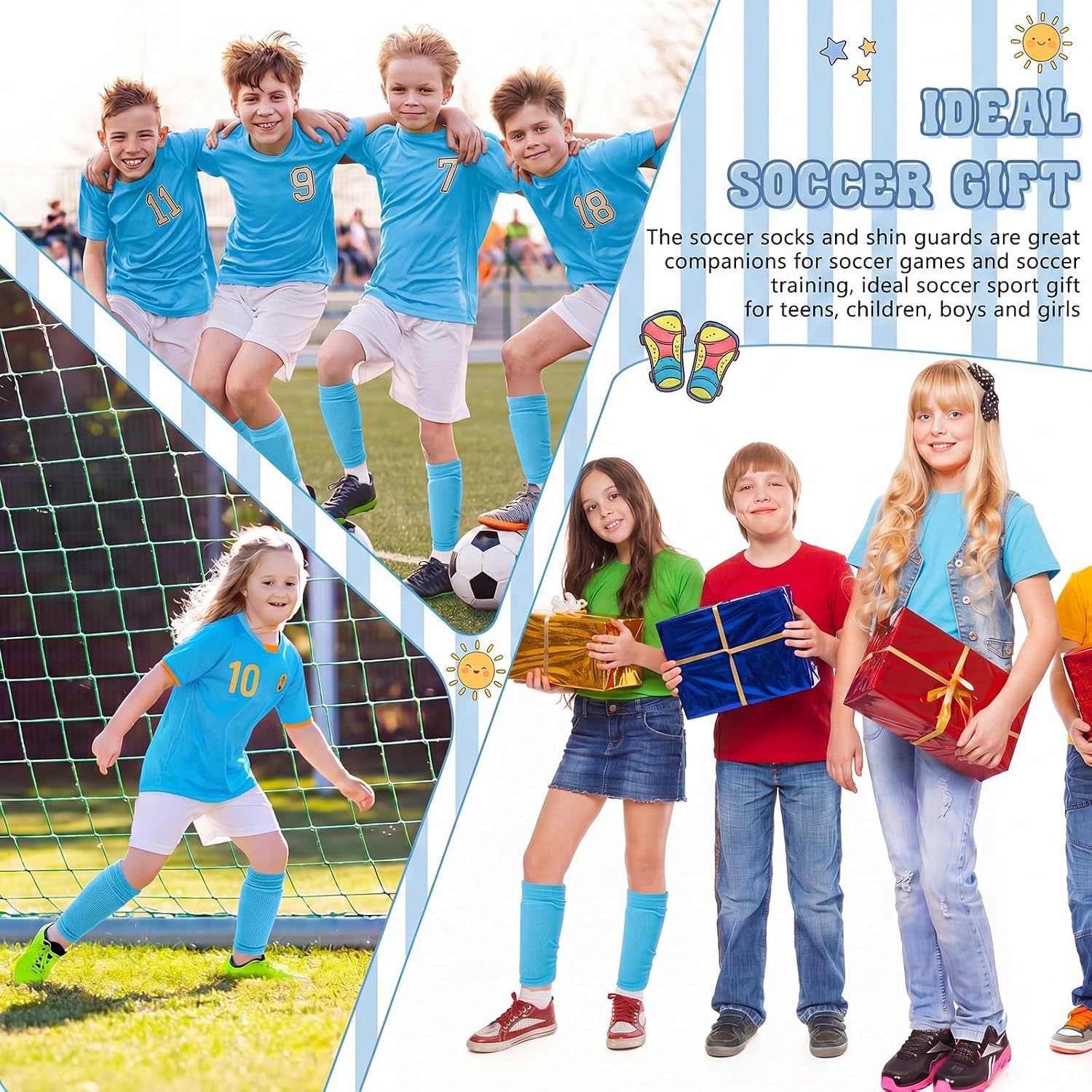 Syhood Kids Soccer Shin Guards and Sock Sleeves | Protective Soccer Shin Pads, Knee-high Socks with Stripes, For Youth Children Ages 3-15 Soccer Training and Games