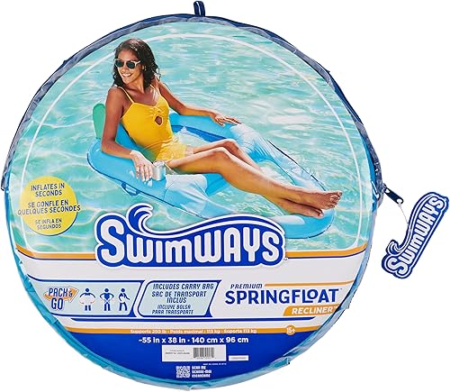 Miniatura 7 de SwimWays Flotador de primavera reclinable prémium para piscina, flotadores inflables para adultos con inflado rápido para edades de 15 años en