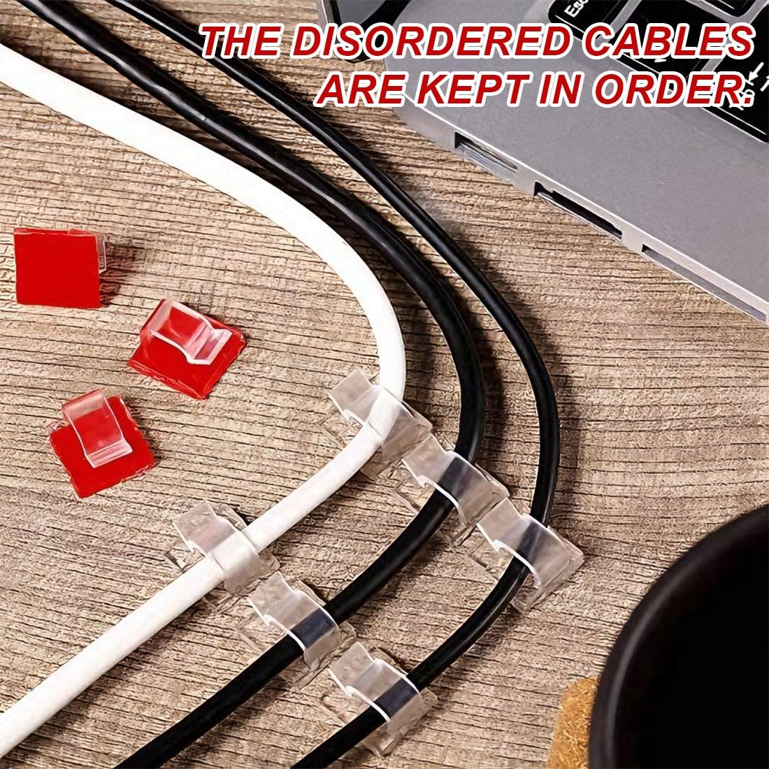 Ganchos Adhesivos para Pared Exterior, 60 Pcs Cables Autoadhesivos,Resistentes, para Organizar Cables en Muebles y Paredes, Aptos para Uso en Interiores y Exteriores