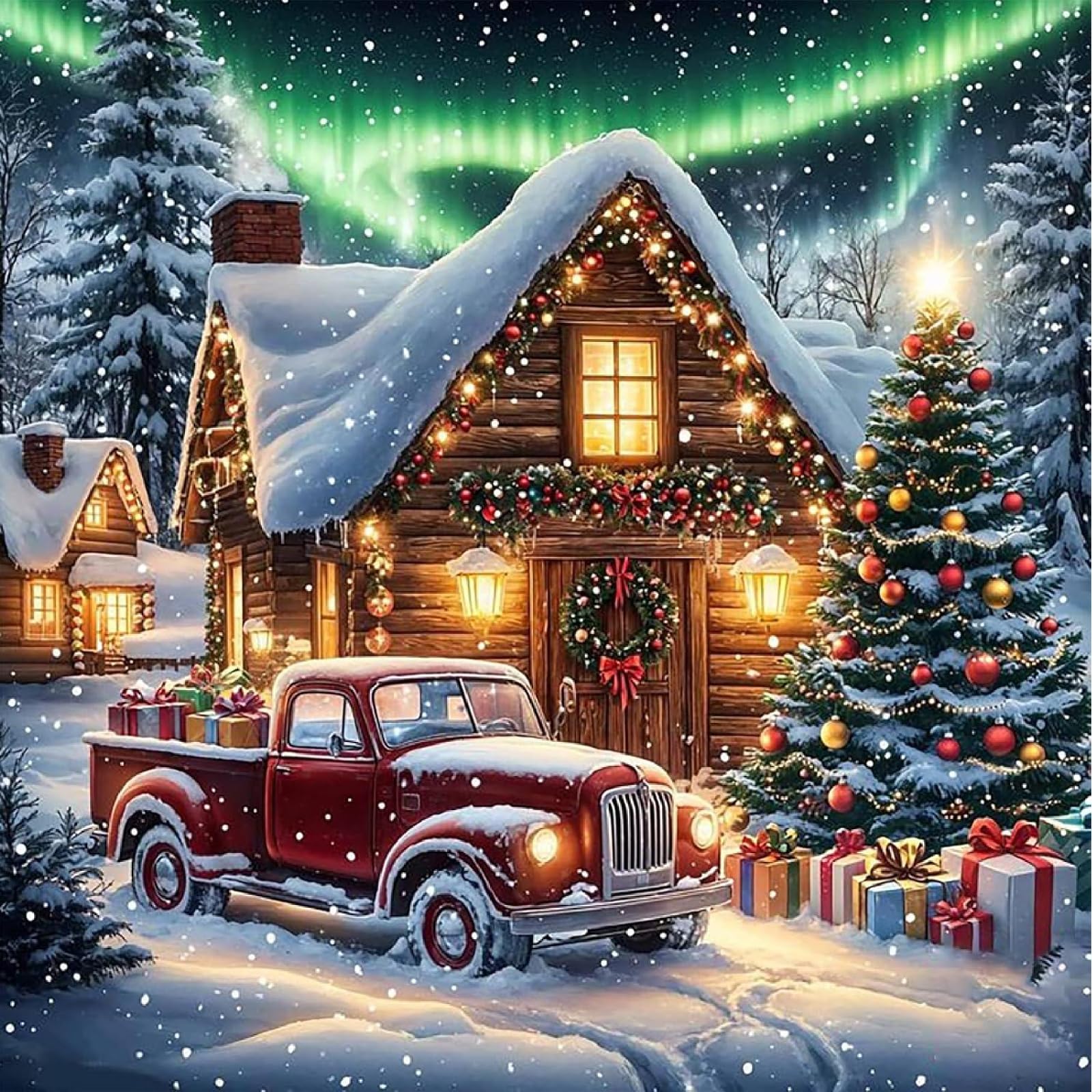 Jakener Diamond Painting-25Christmas-10 Christmas Diamond Art Kits For Adults Beginners,Truck Diamond Painting Kits For Adults,5D Full Drill Diy Diamond Dot Gem Art Kit Wall Home Decor Arts Craft 14X14 Inch