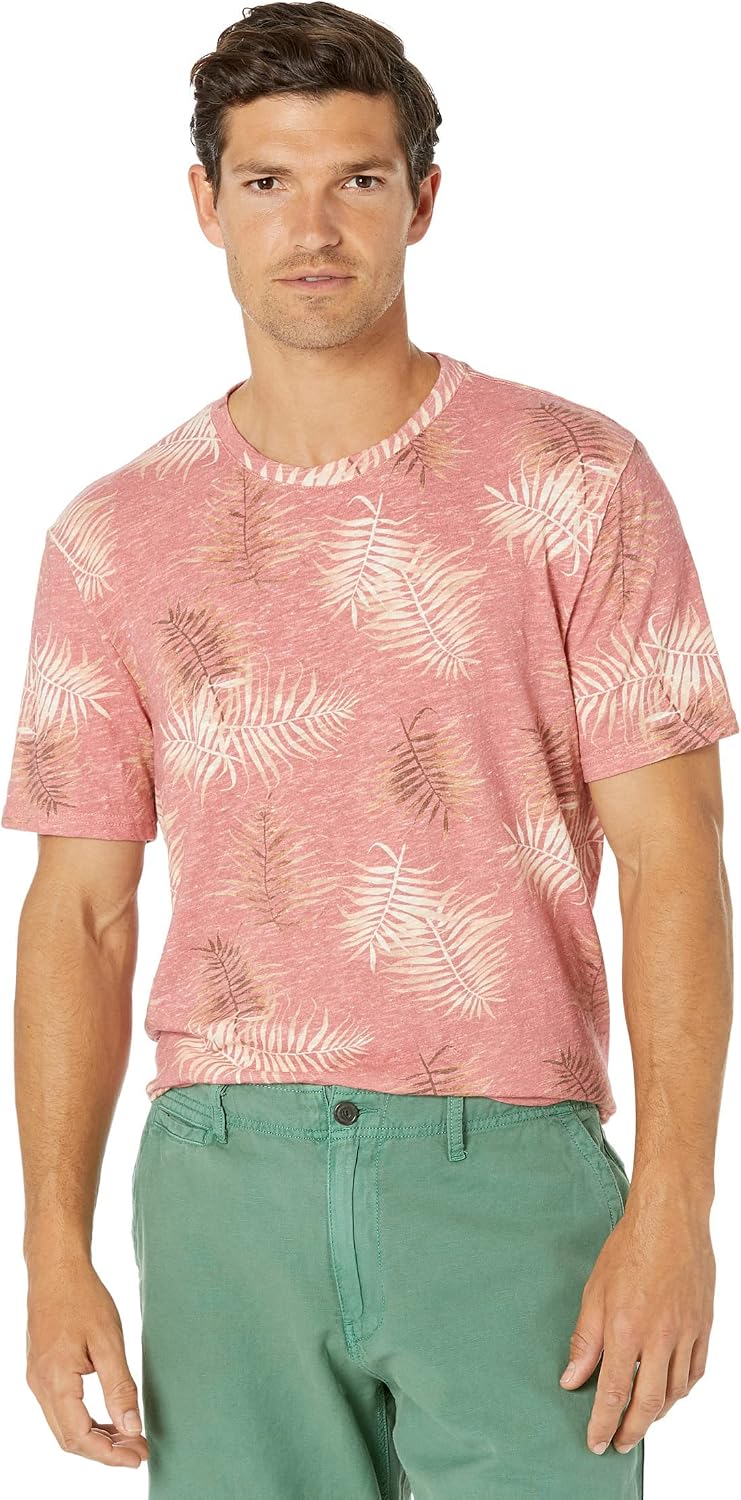 Lucky Brand Men's Short Sleeve Linen Leaf Print Pocket Crew Tshirt