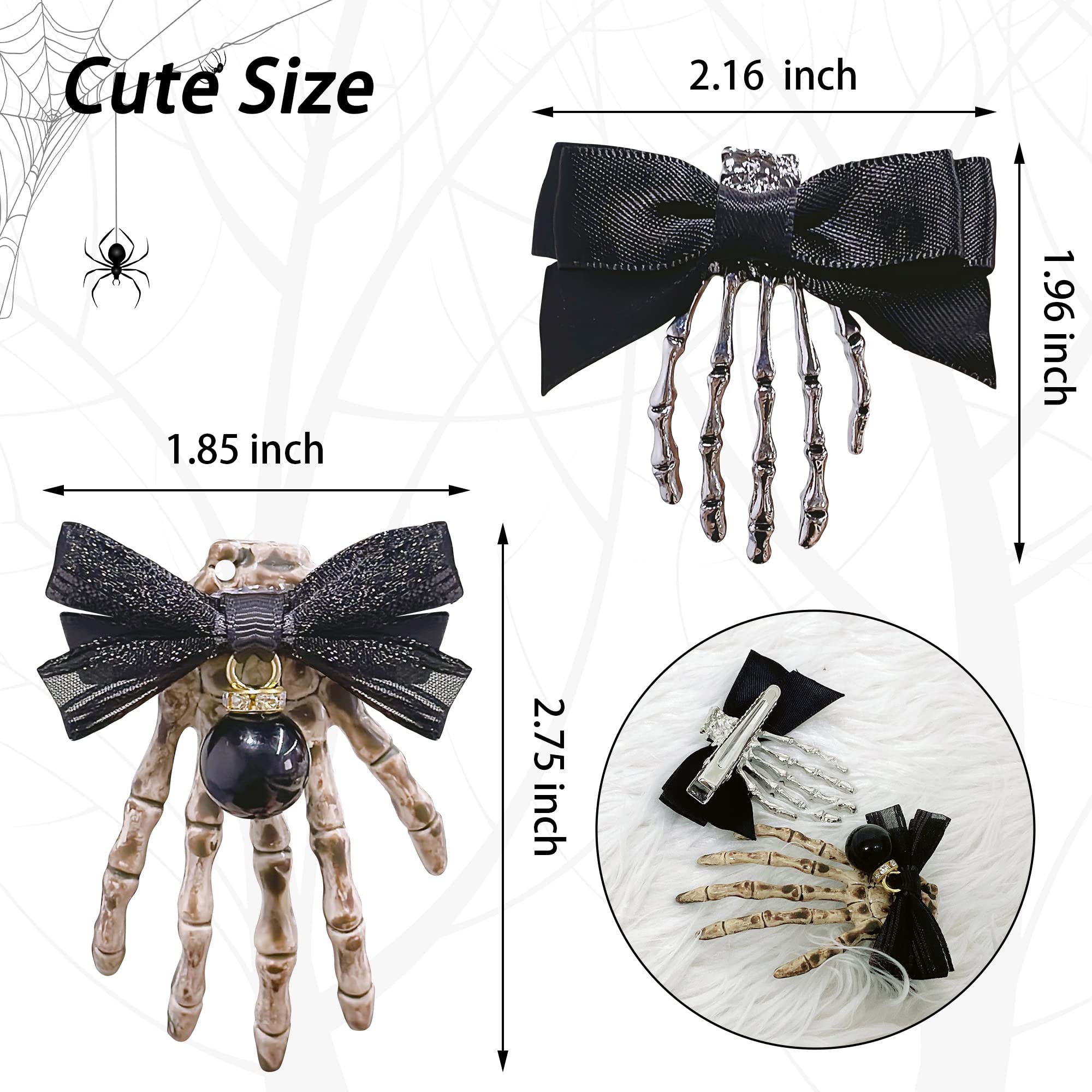 Gothic Skeleton Hand Hair Clips Set of 4 Cute Bone Claw Barrette Accessories Rhinestone Skeleton Hand Hair Clip Set - Halloween Punk Rock  main image 3