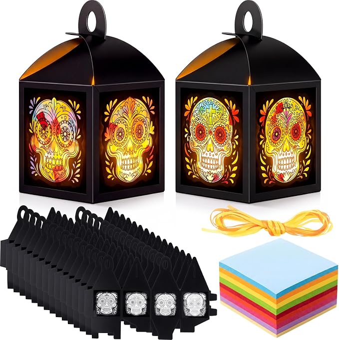 Chivertion 24 Sets Day of the Dead Paper Lantern Crafts Kits Skull