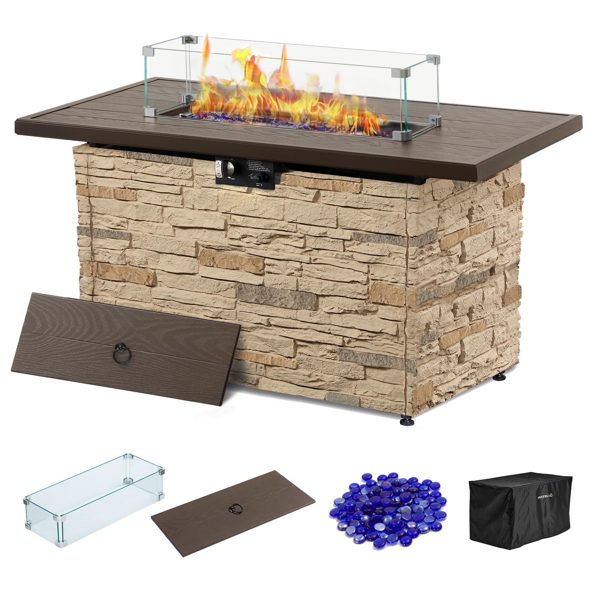 PIZZELLO 43" Propane Fire Pit Table, Outdoor Stone Gas Firepit Table