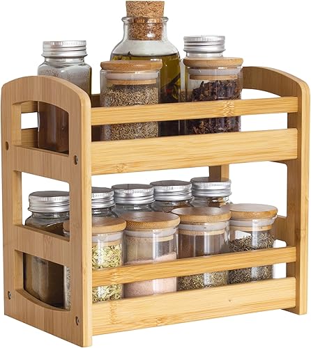 Totally Bamboo Organizador de especias de 2 estantes, estante organizador para encimera de cocina o armario