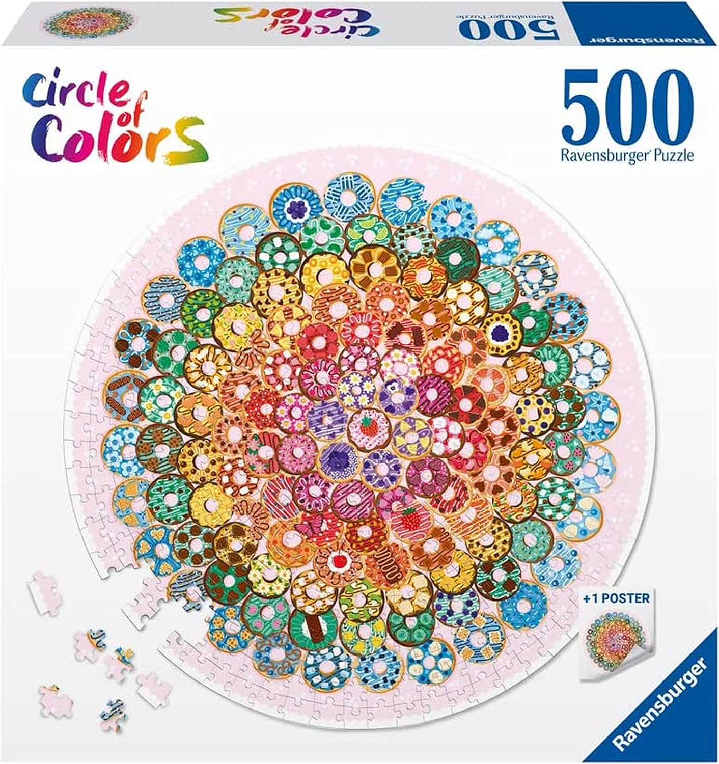Ravensburger Circle of Colors: Donuts 500 Piece Round Jigsaw Puzzle for Adults | Unique, Vibrant, and Glare-Free | Perfect Interlocking Fit | Ideal for Ages 12 and Up | Model 17346