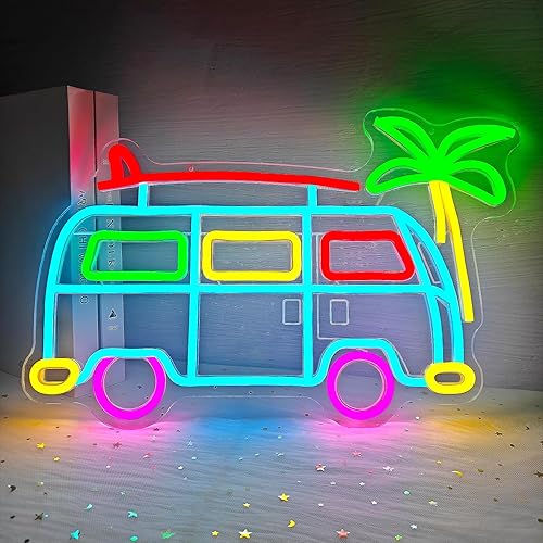 Miniatura 3 de Letrero LED de neón de surf Van para campamento, regulable, retro, autobús, luces de neón, para viajes, autobús, decoración de pared, decoración de