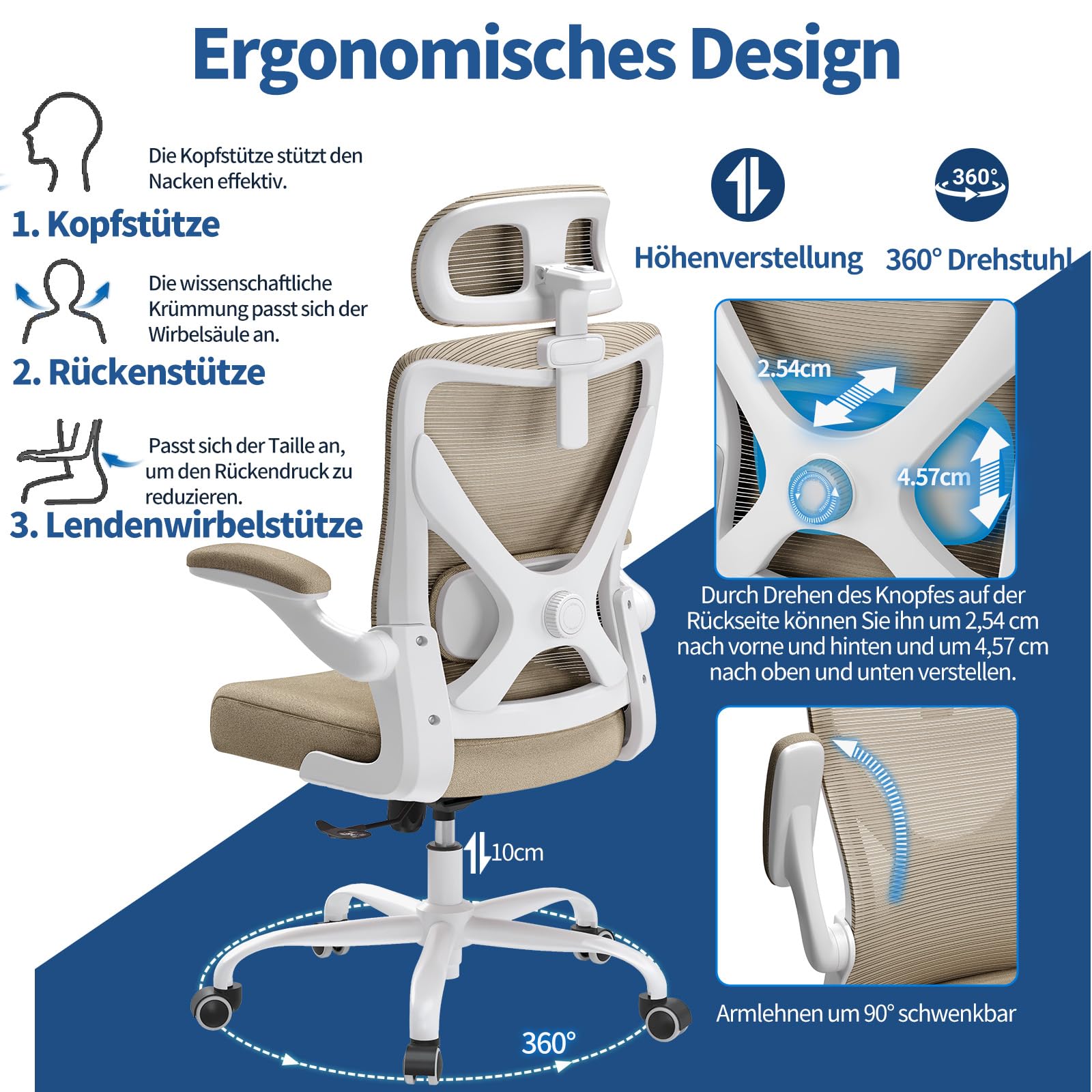 TRALT Krzesło biurowe – ergonomiczne krzesło biurowe z regulowanym podparciem lędźwiowym, zagłówkiem, krzesło biurowe, krzesło gamingowe w kształcie litery X, krzesło biurowe, krzesło do komputera