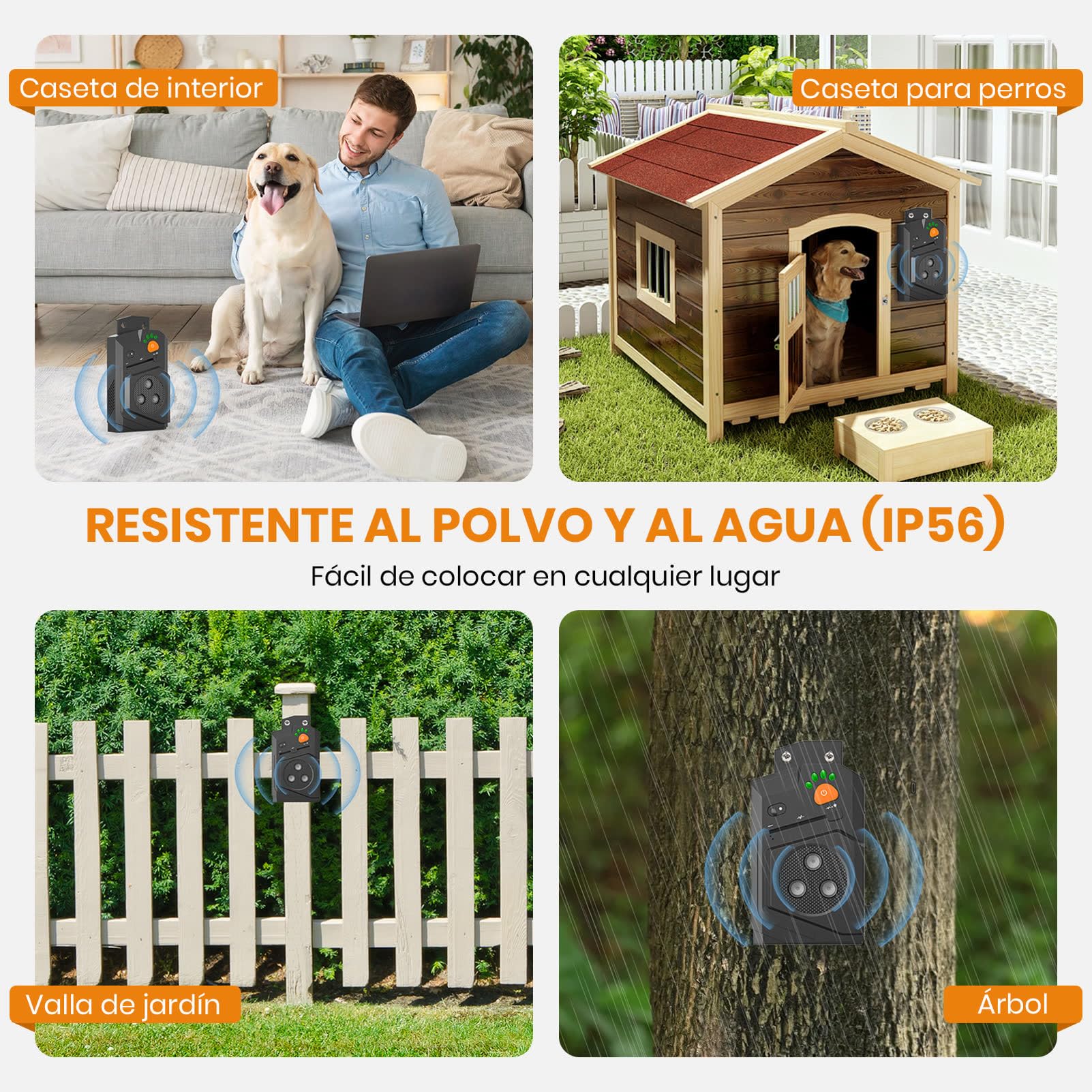 Antibellen für Hunde, Ultraschall, wiederaufladbar, 3 Modi und IP56