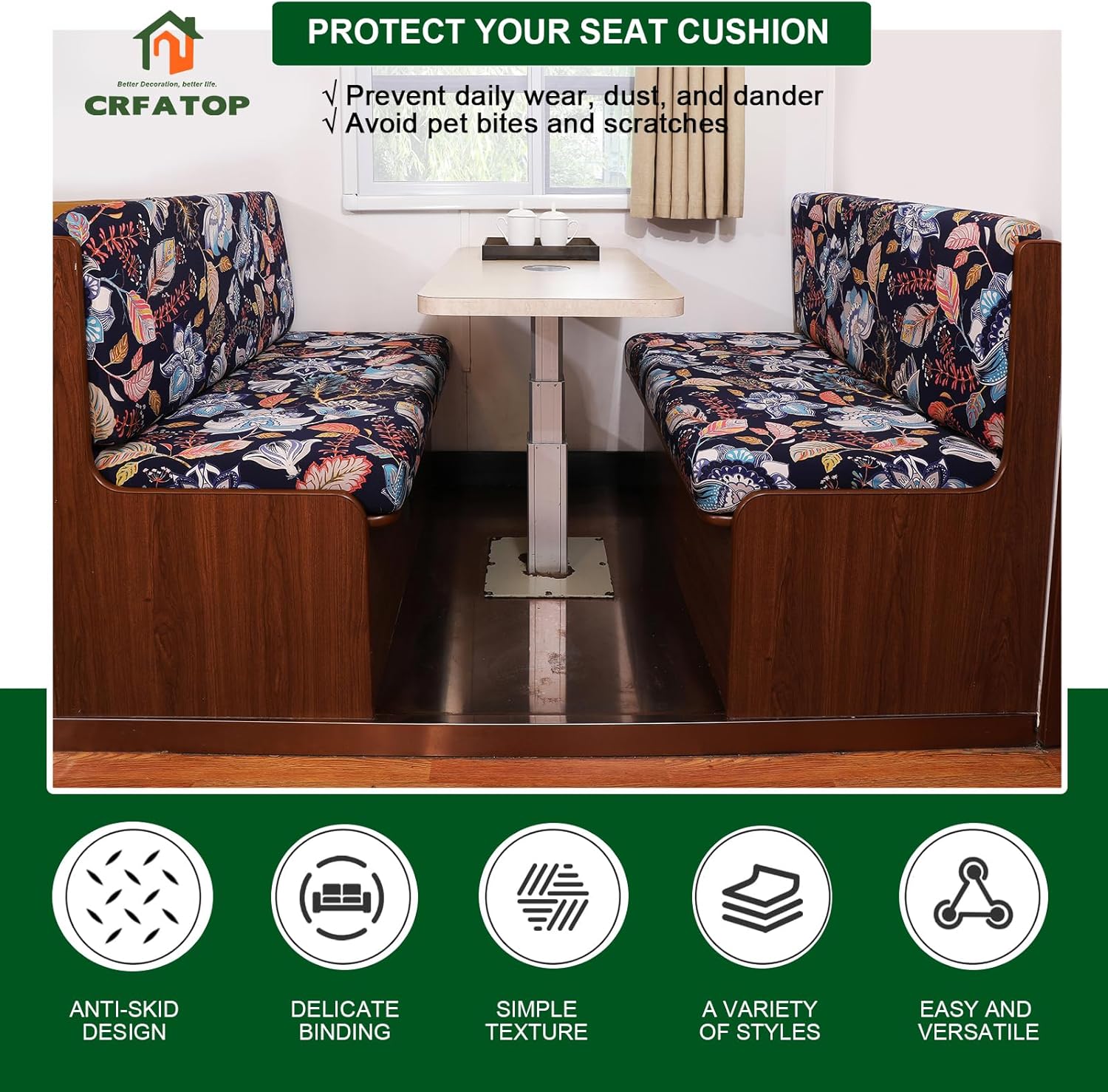 CRFATOP RV Dinette Cushion Covers Printed Elastic Camper Cushion Slipcover Stretchable Loveseat Sofa Chair Cover Furniture Protector for RV Camper Car Bench 1 Backrest Cover & 1 Bench Cover,42
