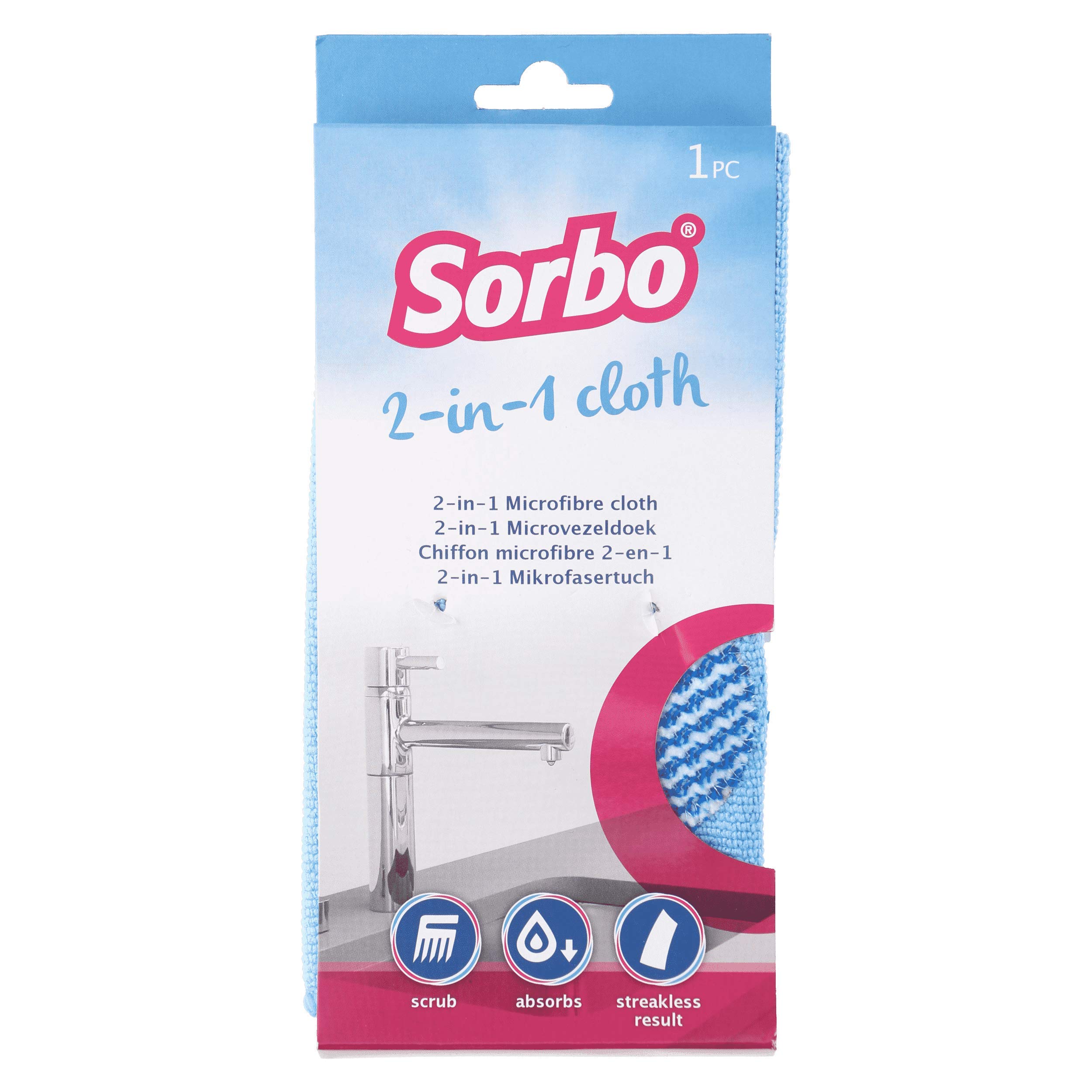 Sorbo Multi 2-In-1 Microfibre Kitchen Cleaning Cloth, Ideal For Using As A Dusting Cloths When Dry Of A Cleaning Cloth When Wet To Remove Build On Stubborn Stains, Non-Scratch And Extra Absorbent