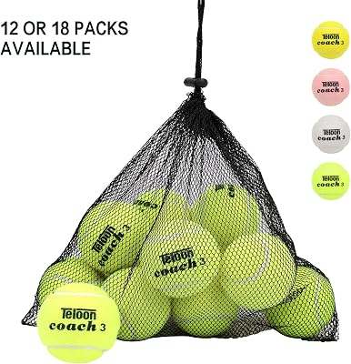 Teloon Pressure Training Tennis Balls-12 or 18 Count-Mesh Carry Bag，4 Colors Available，Pressureless Training Exercise Tennis Balls for Beginners.