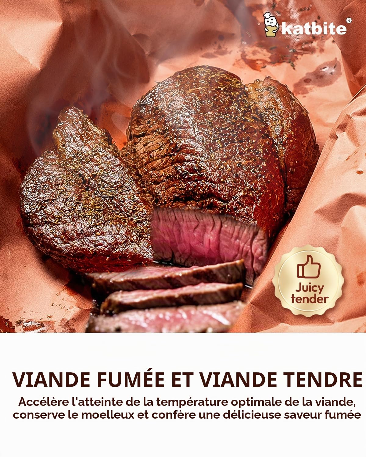 Katbite Papier de boucherie non blanchi non ciré, rouleau 11 m, largeur 43,5 cm - Papier kraft pour sublimation et barbecue, emballage alimentaire sûr