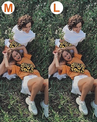 Miniatura 2 de Capolo Riñoneras para mujer con correa ajustable y 4 bolsillos con cremallera, impermeable, para entrenamiento, correr, viajar, Girasol, Riñonera