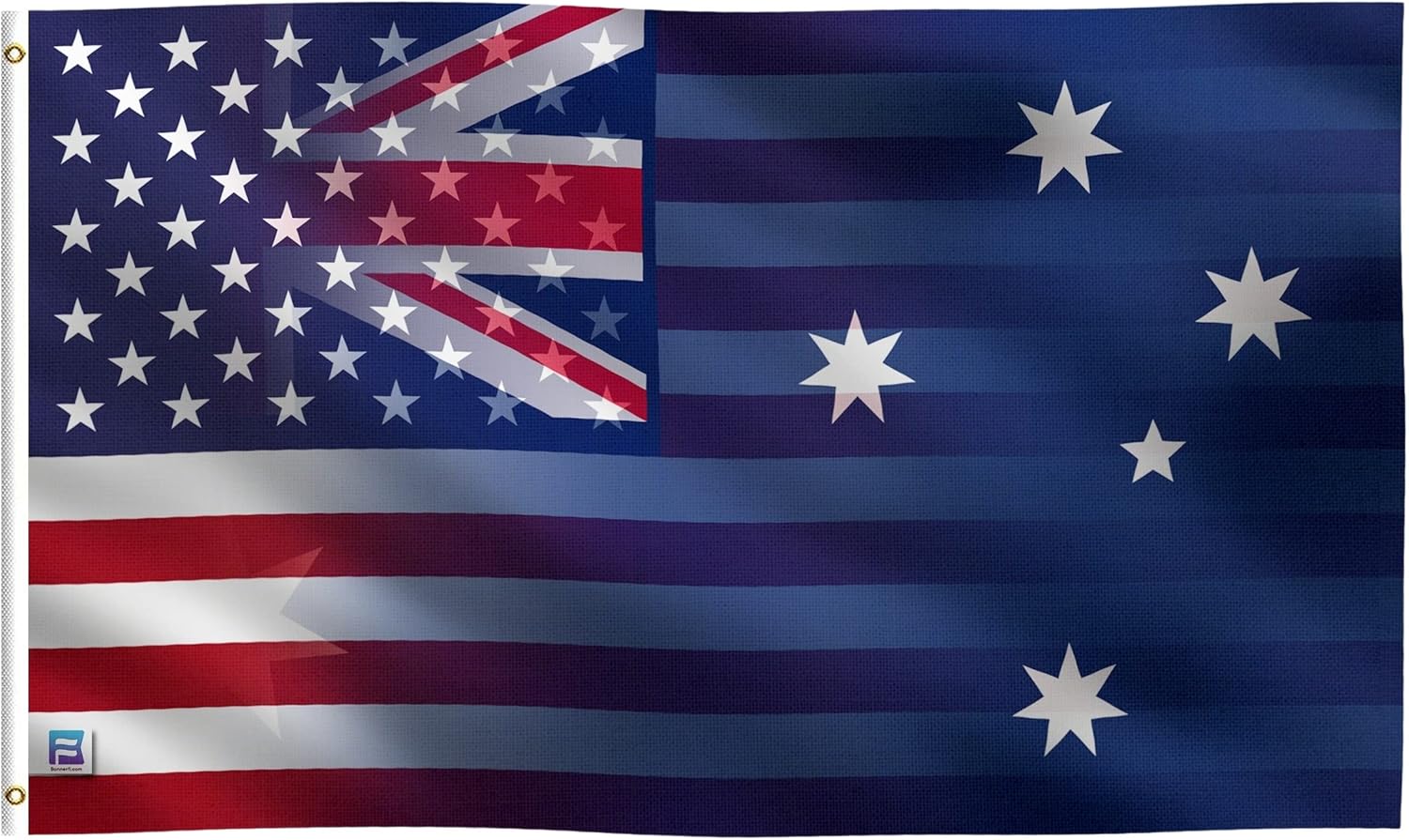 3x5 ft Australian American Hybrid Flag: 100% Polyester Banner, Brass Grommets & Strong Canvas Header, For Use Outdoor or Indoor