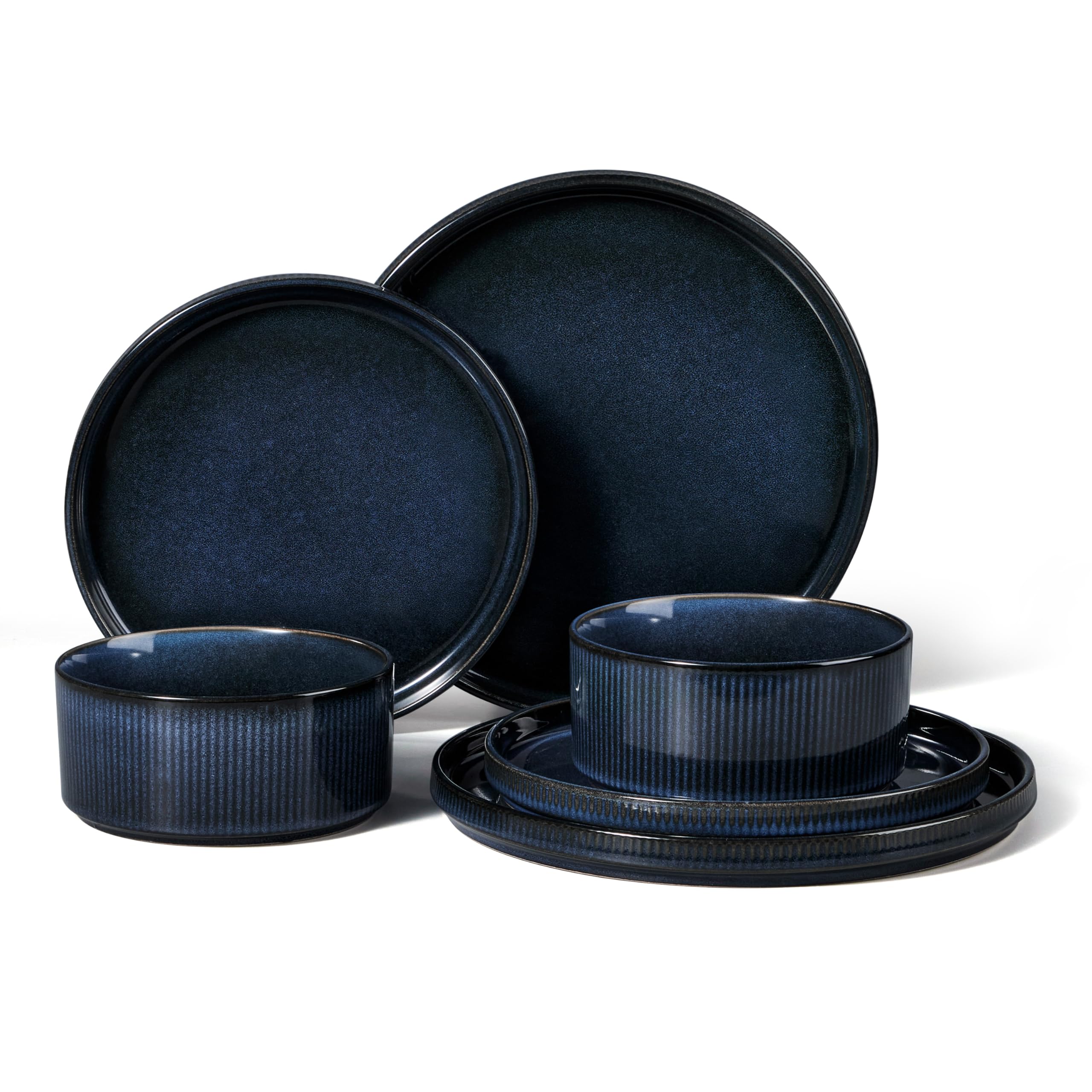HaWare Dinner Set, 6 PCS Stoneware Plates and Bowls Set, Nebulas Blue