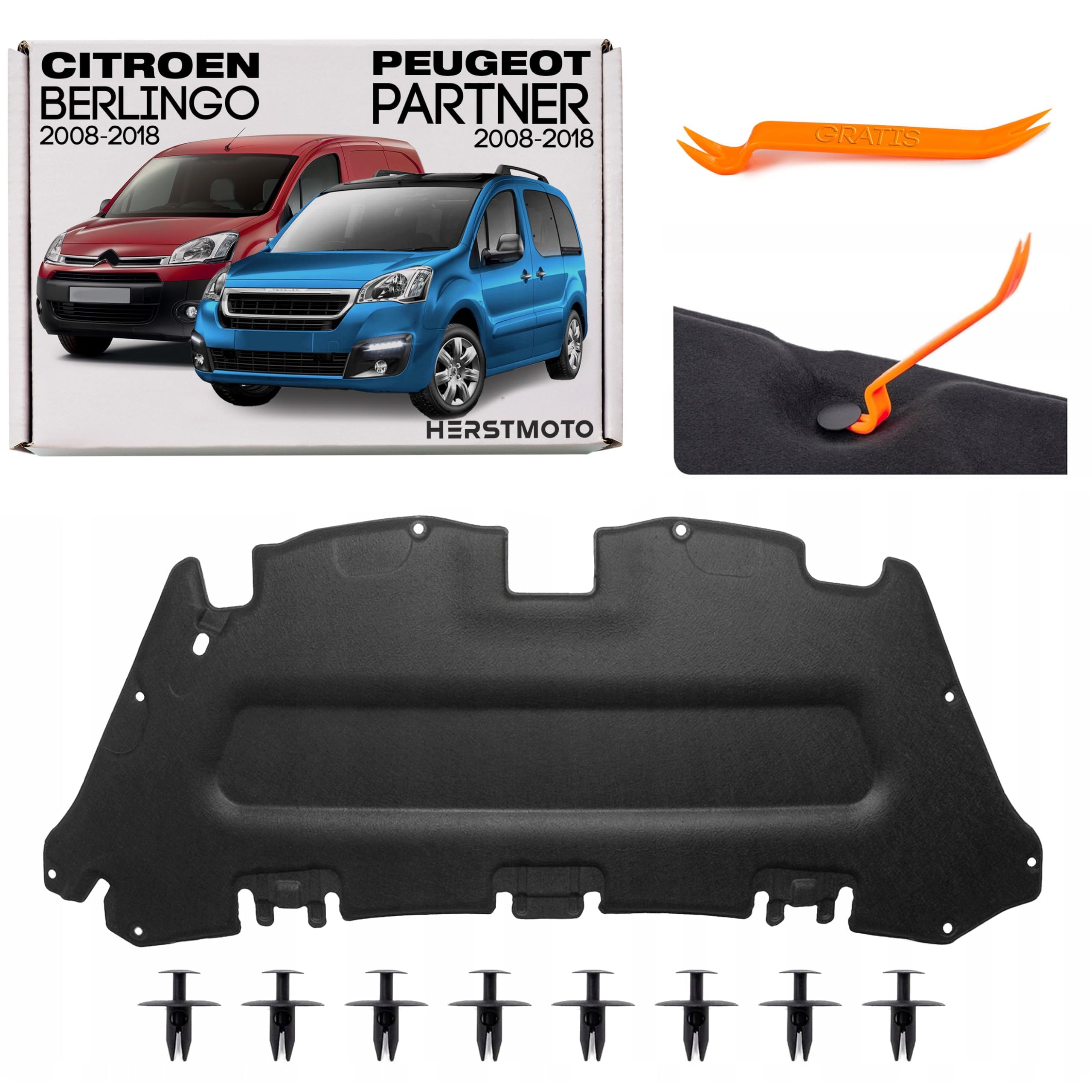 Motorhaubendämmung Schalldämmung der Motorhaube Motorhauben-Dämmmatte MIT CLIPS FÜR PEUGEOT PARTNER II / CITROEN BERLINGO II 2008-2018 1679980480