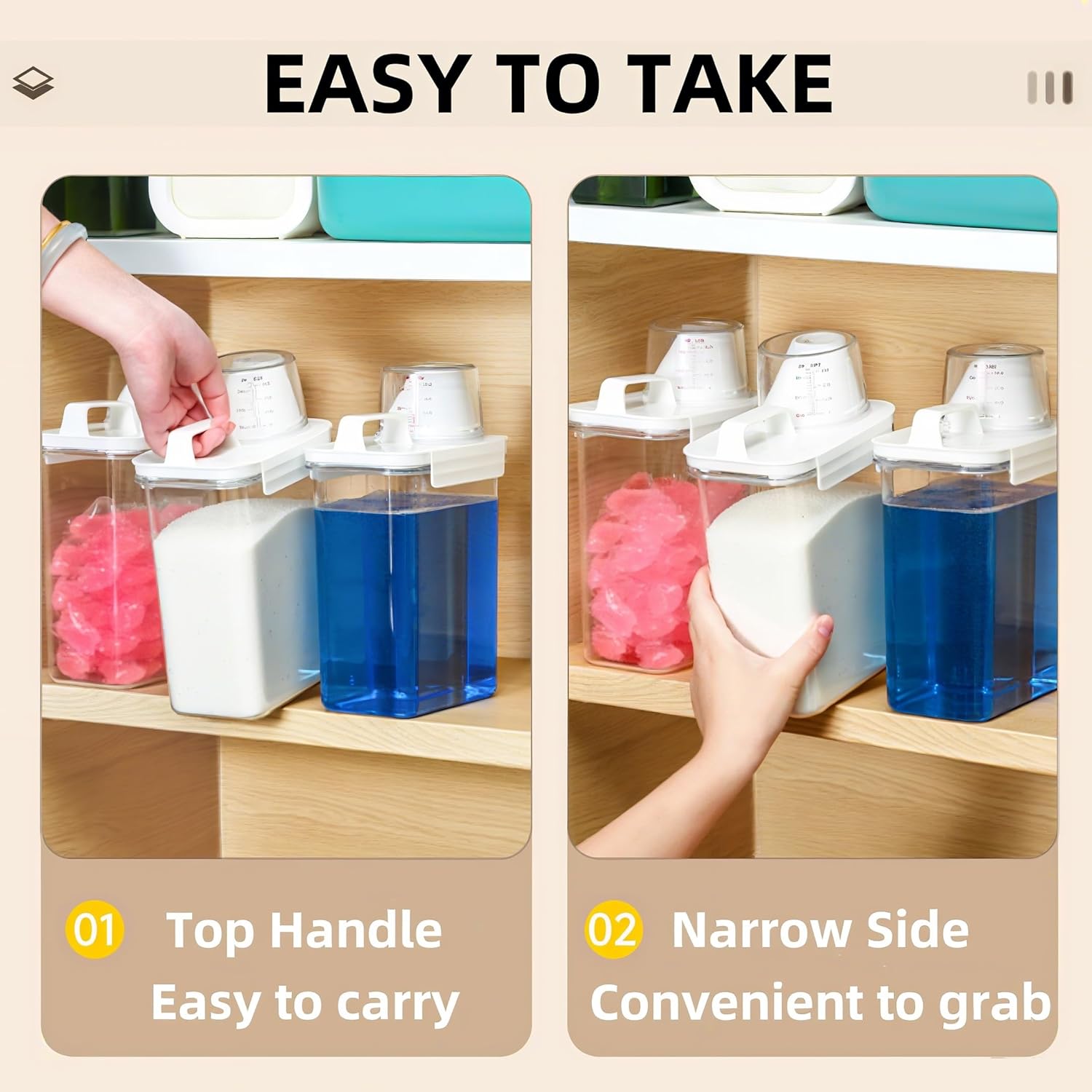 Covzoe 3 Pack Laundry Detergent Dispenser, 61 Oz Plastic Liquid Laundry Soap Containers with 15 Removable Labels, Clear Fabric Softener Dispenser Laundry Powder Holder for Laundry Room