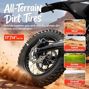 QRONGE X1 Spark Dirt Bike Large 17/14, 4500W Mid-Drive Motor 60V 28.8Ah, 50MPH & 60 Miles Range Full Suspension Off Road Motorcycle for Teens & Adults