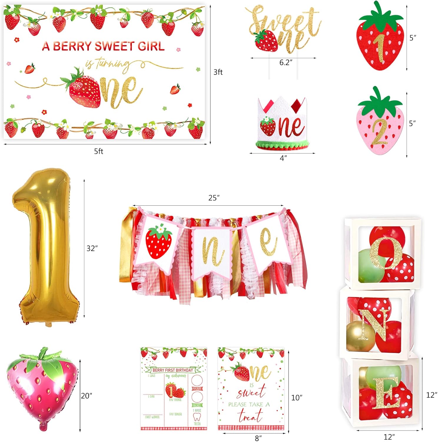 YSHMFEUX Strawberry 1st Birthday Decorations Party Supplies, Strawberry Sweet One Birthday Decor, Berry First Birthday Party Supplies, 1st Birthday g Girl Decoration