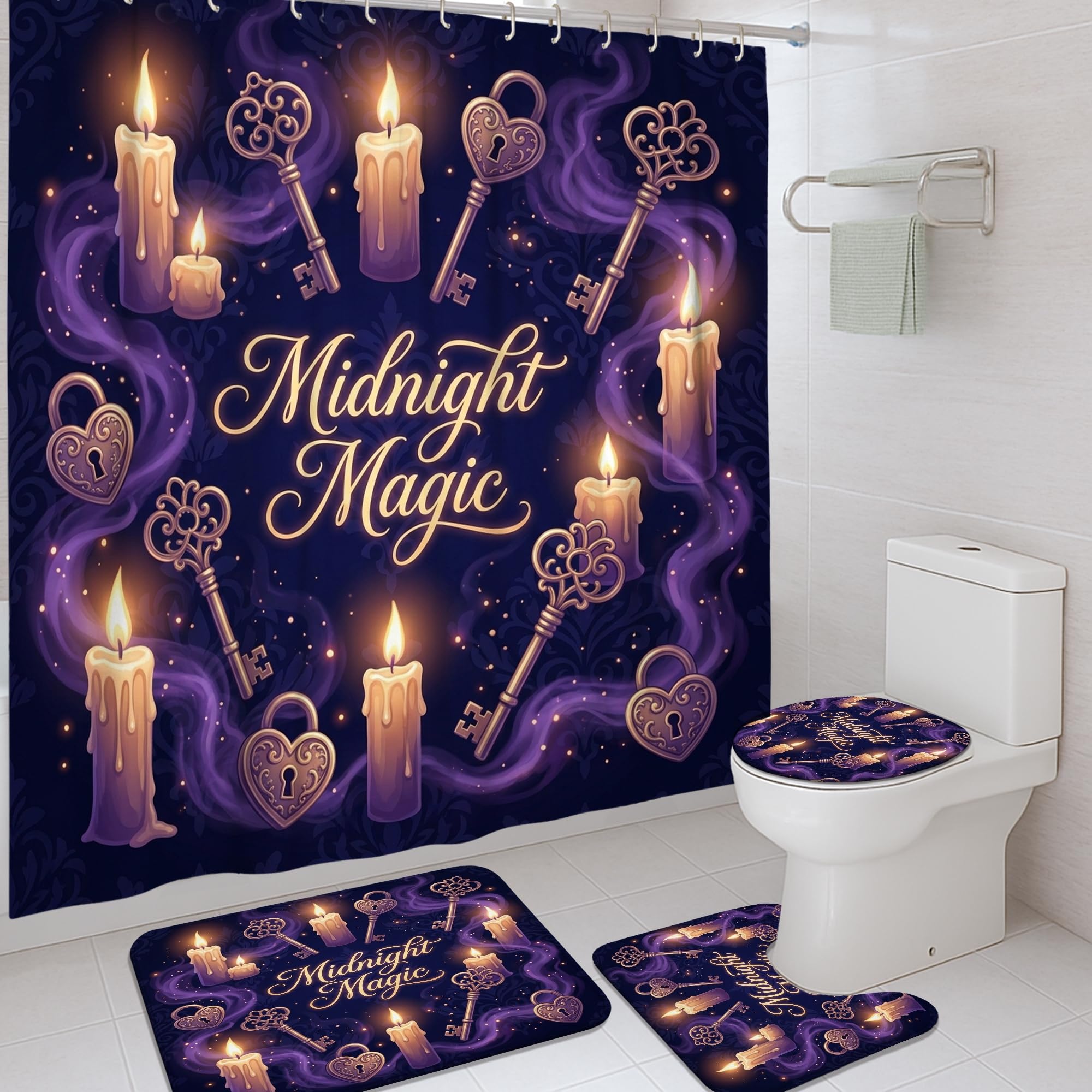 Midnight Magic Candle and Key Theme Fanciful - Juego de cortinas de ducha
