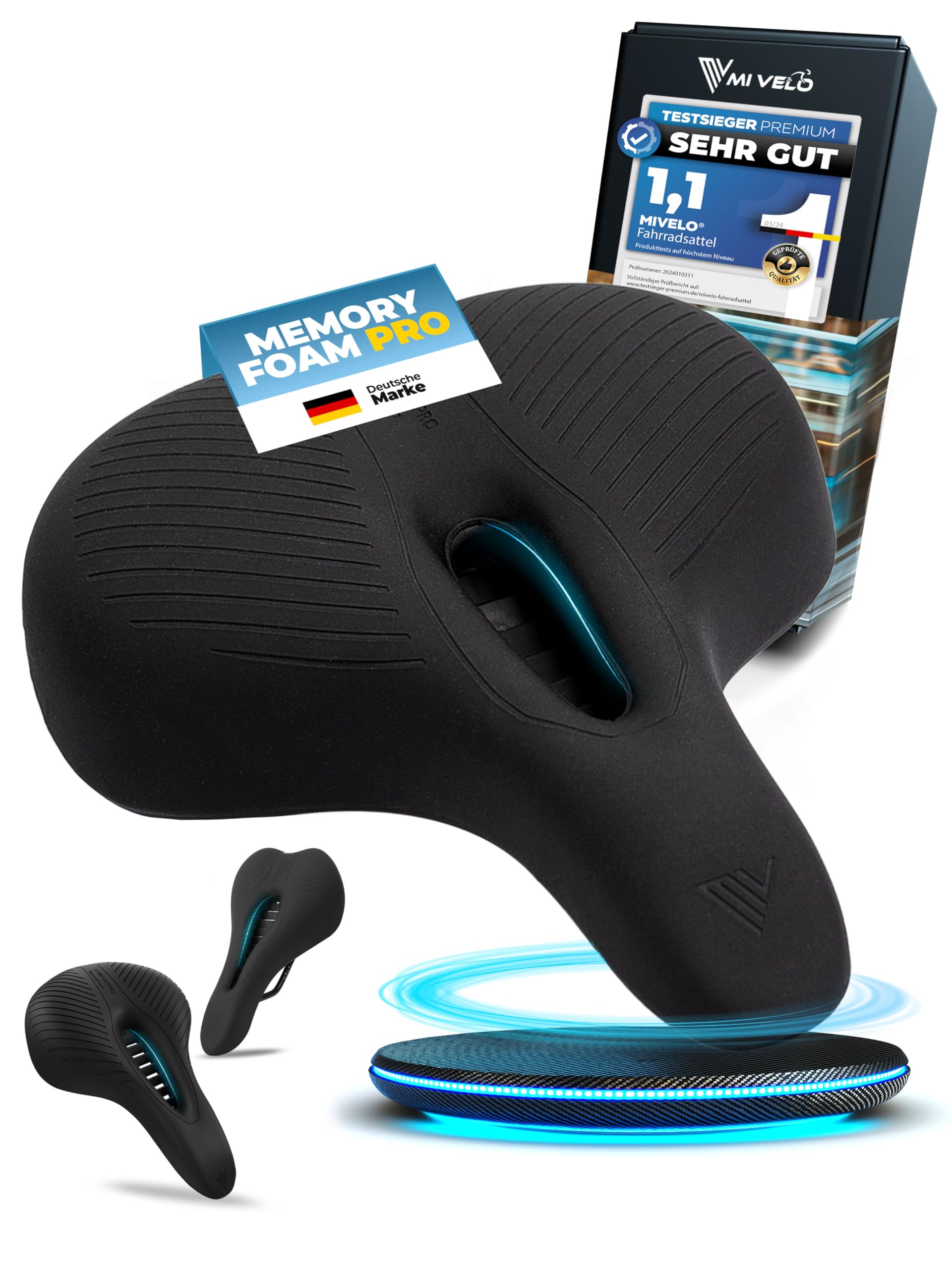MIVELO Comfort PRO Fahrradsattel mit Memory Foam I Fahrrad Sattel Damen I Fahrradsattel Herren bequem & ergonomisch (City) Sport & 