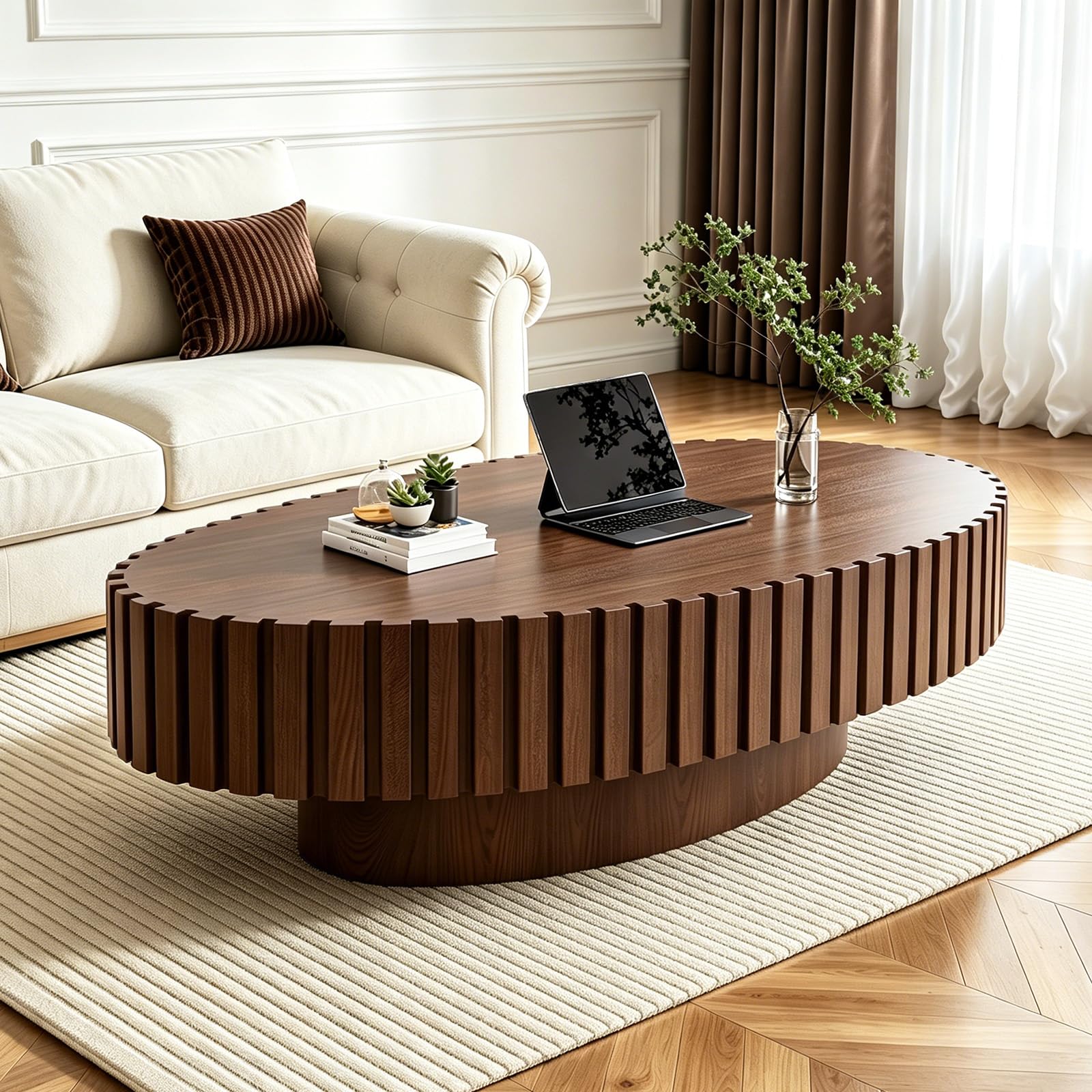 Feizhiyans V 43.3" Oval Wood Coffee Table