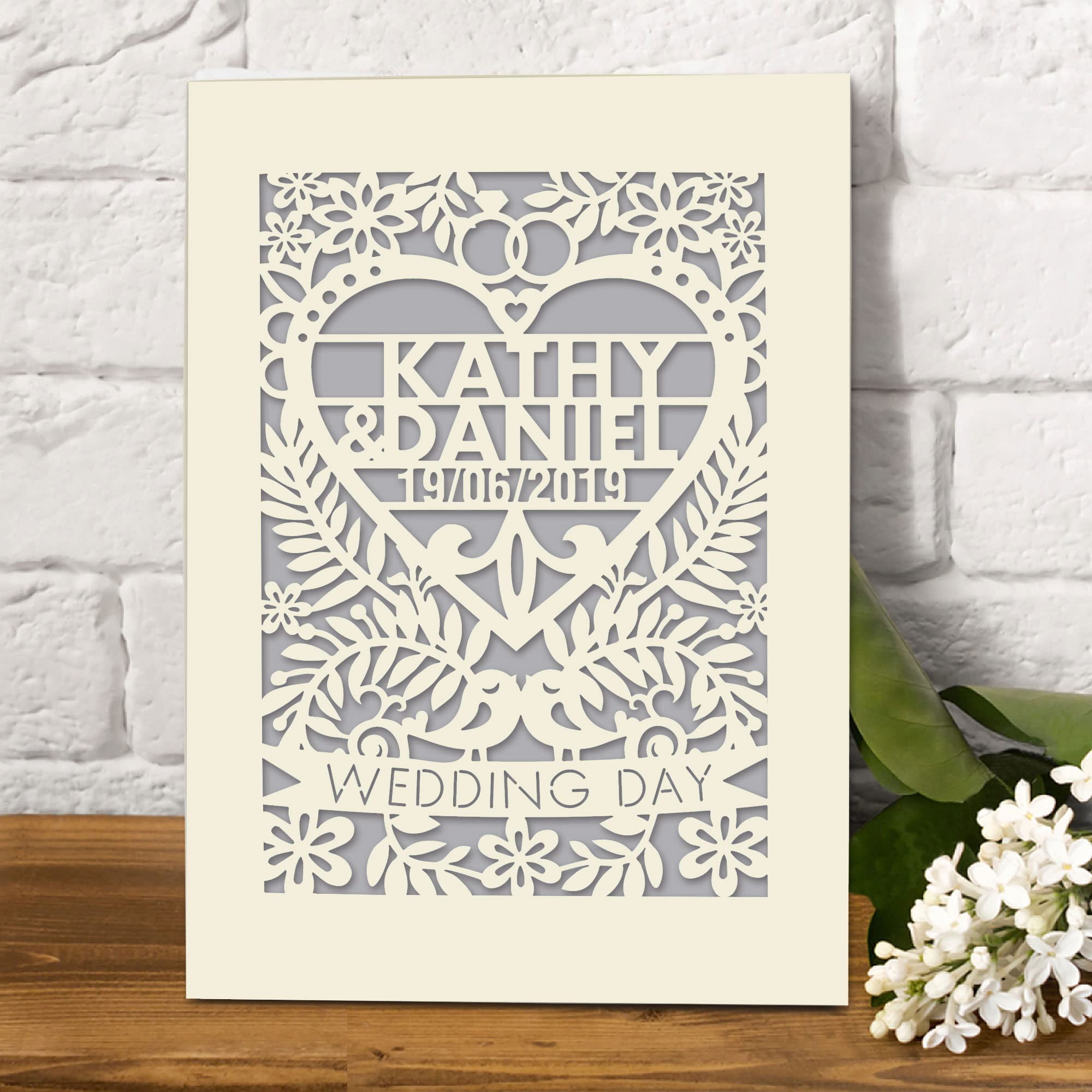 Personalised Wedding Card for Bride and Groom Laser Cut Greeting Cards Congratulations Wedding Day for Newlyweds with Envelopes Custom Gift Hand Finished in UK (Grey)
