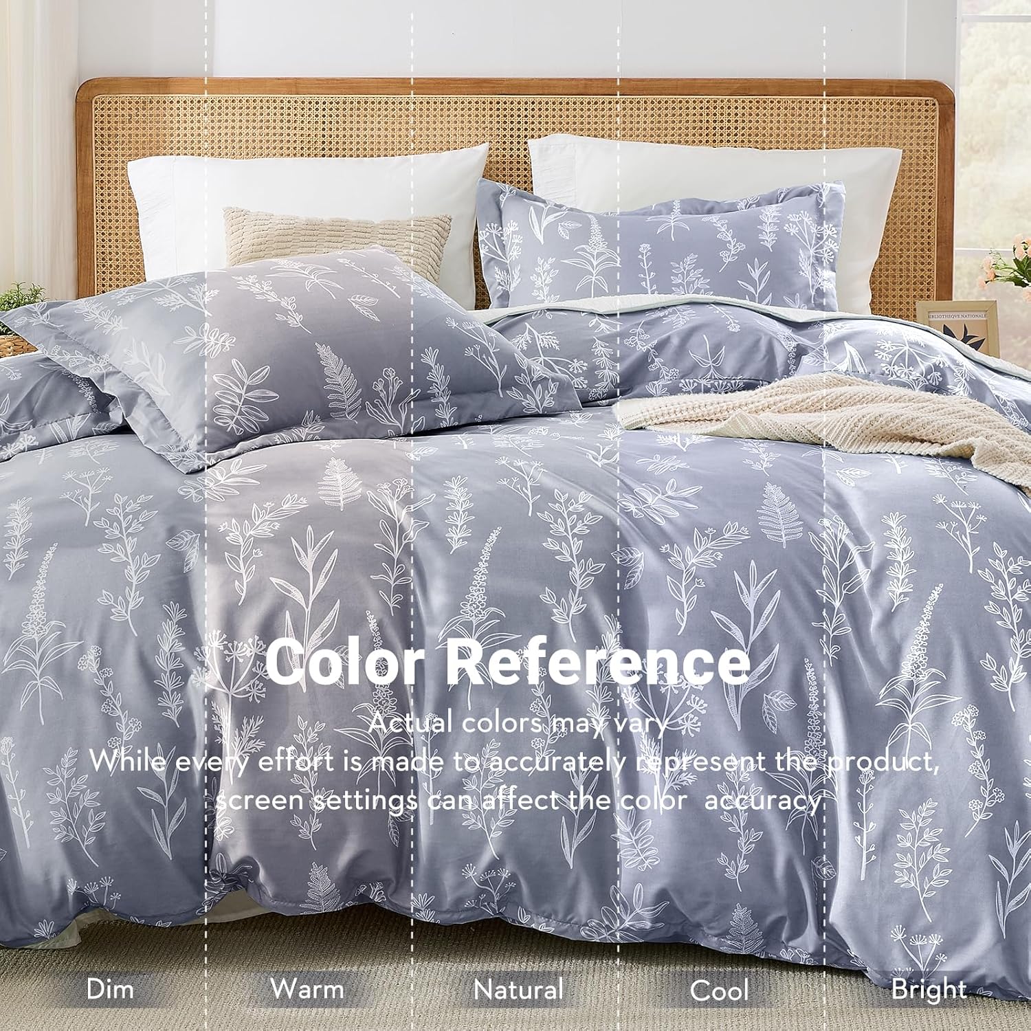 MUXHOMO Duvet Cover King Size, Reversible Floral Grey Duvet Cover Set with Zipper Closure, 3 Pieces Botanical Patterns Soft Microfiber Bedding Set (90"x104", 2 Pillow Cases 20"×36")