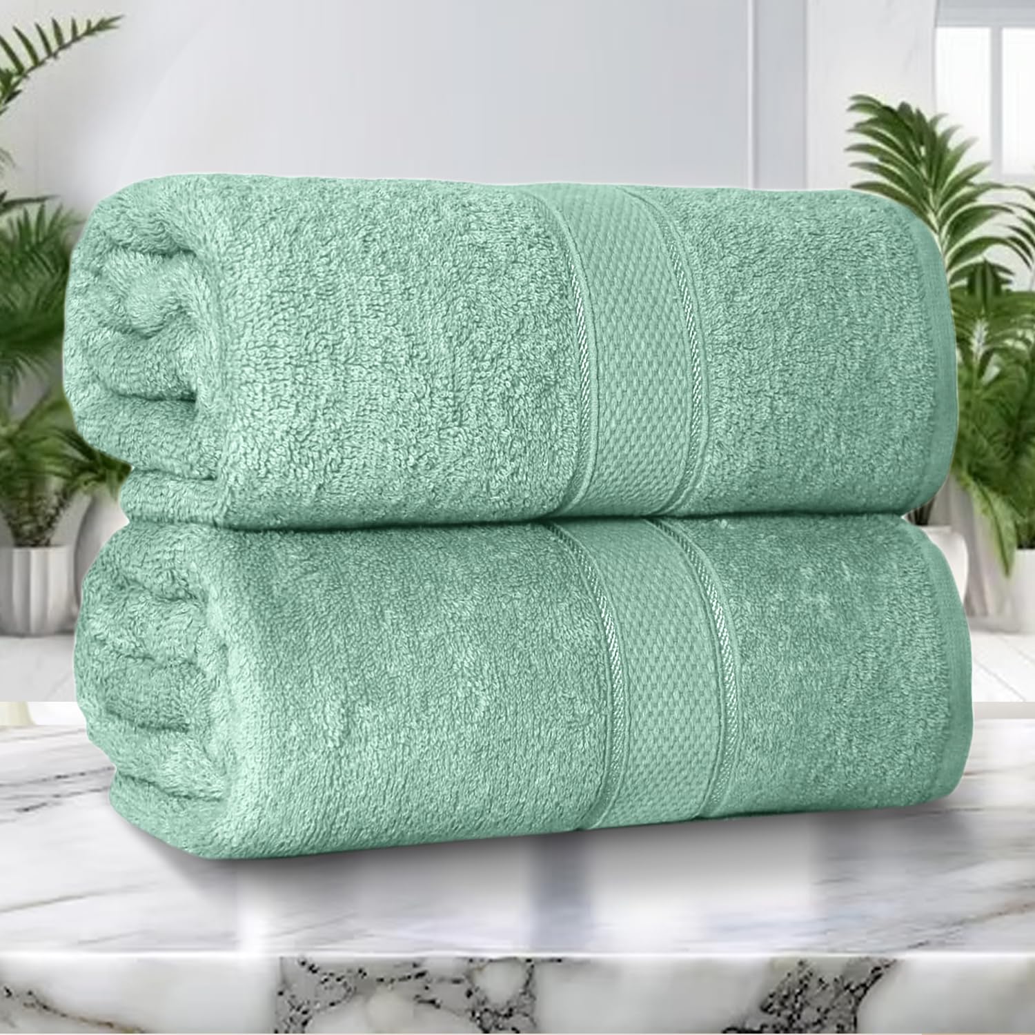 ZZZMRH 2 Pack Luxury Bath Sheets towels (90 x 180 cm) - 100% Egyptian Cotton Soft Absorbent Quick Dry Extra Large Bath Sheet – Super Soft Hotel Quality Towels, Seafoam