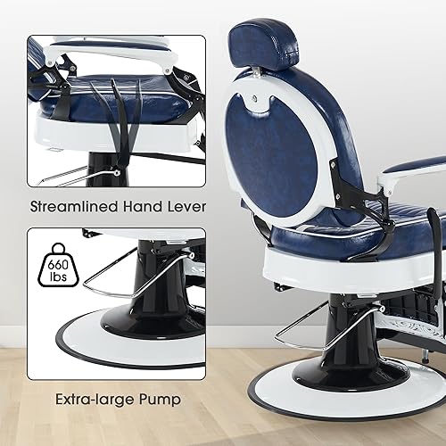 Miniatura 6 de BarberPub Silla de peluquero vintage de metal resistente multiusos profesional reclinable hidráulica salón de belleza silla de spa Equipo de estilo