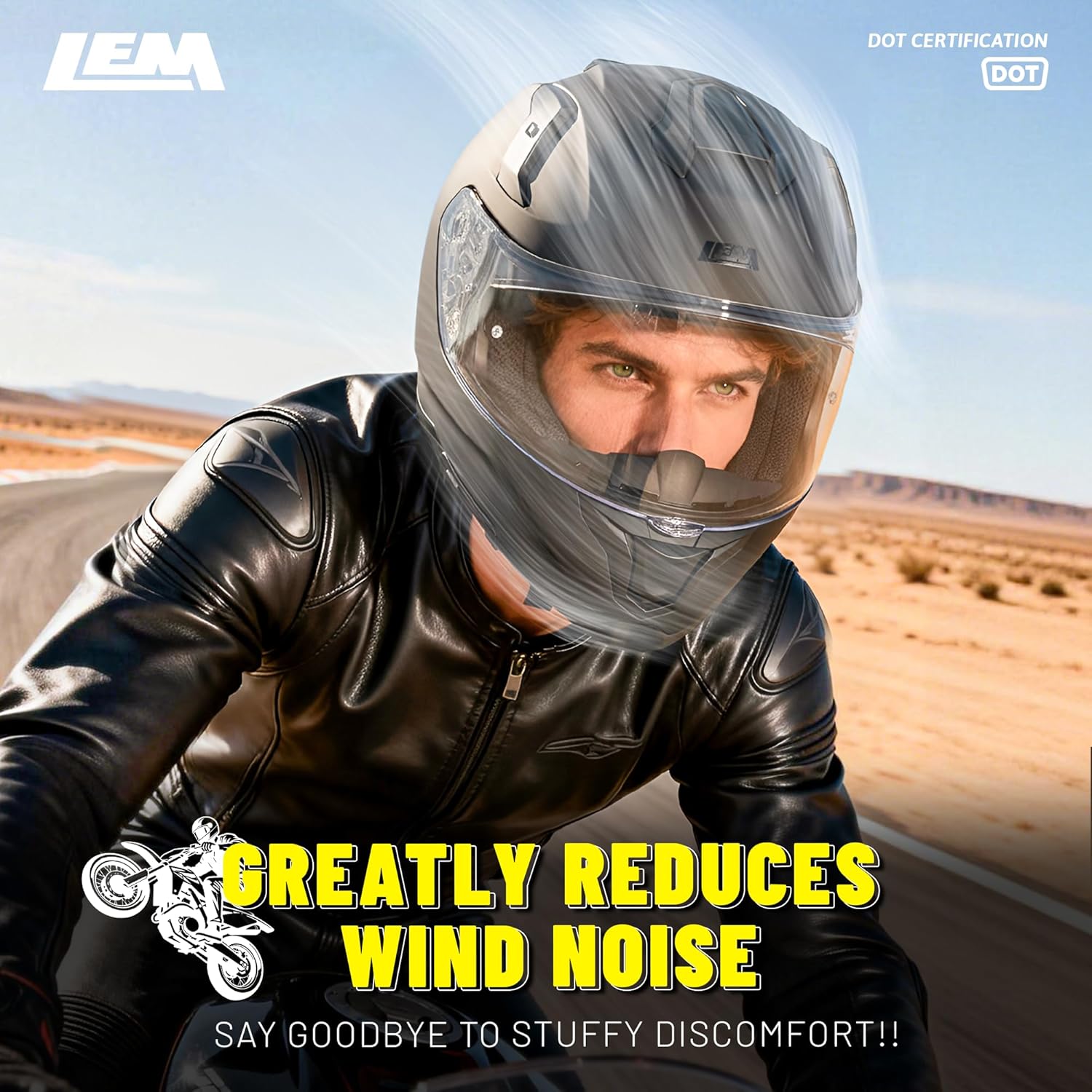 LEM Motorcycle Helmets Full Face for Men, Motorcycle Helmet for Adults, DOT Certified, PINLOCK & DVS Dual Vision, Motorcycle Street Bike Helmet, Bluetooth Speaker Pockets, Matte Black X-Large VZN FP09