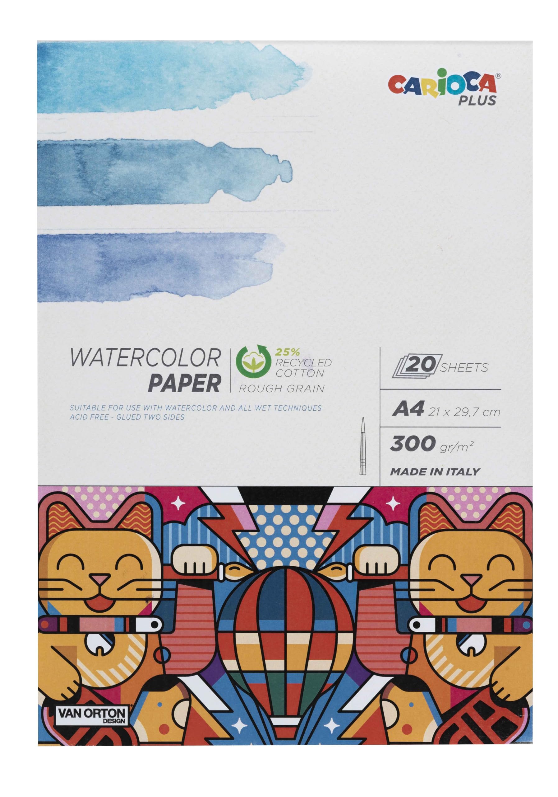 CARIOCA Plus I Watercolor Paper I Extra Thick Textured Grain Paper I Size A4 I 20 Sheets I 300gsm