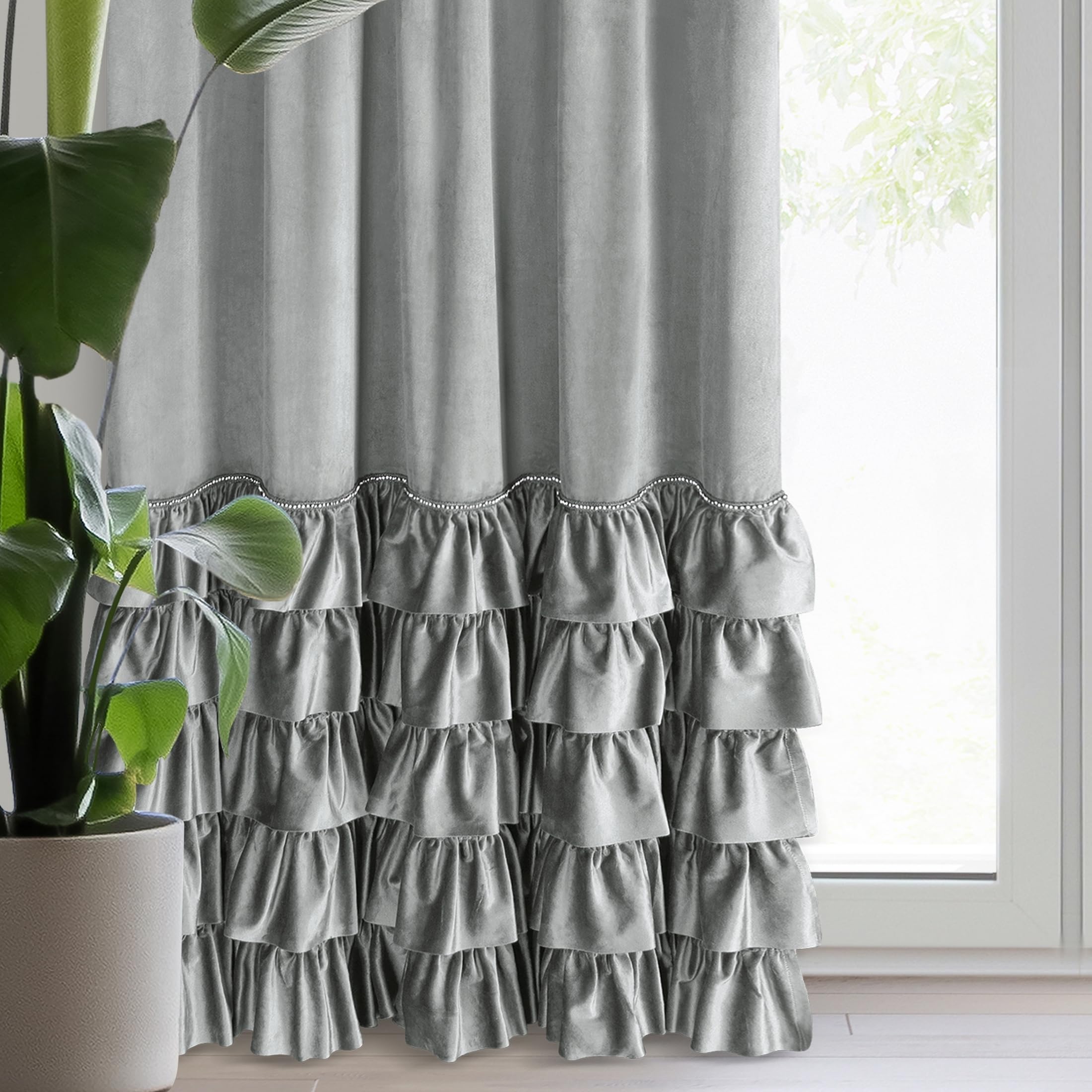 Eurofirany Carli Velvet Curtain with Ruffle Tape, 1 Piece, Opaque Blackout Curtain for Living Room Bedroom, 140 x 250 cm, Grey - Image 3
