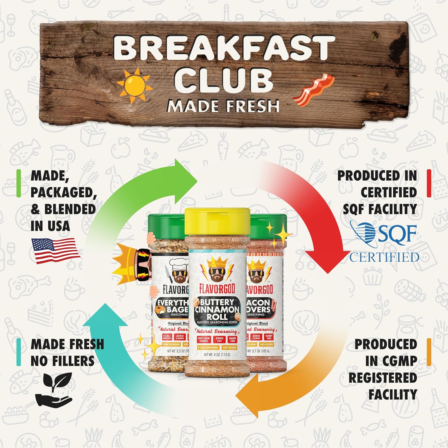 The Breakfast Club Trio Spices, Combo Pack of 3 - (Everything Bagel, Bacon Lovers & Buttery Cinnamon Roll) - Herb, Spice, Toppers & Seasoning Gift Set - Premium All-Natural Spice Blend by Flavor God