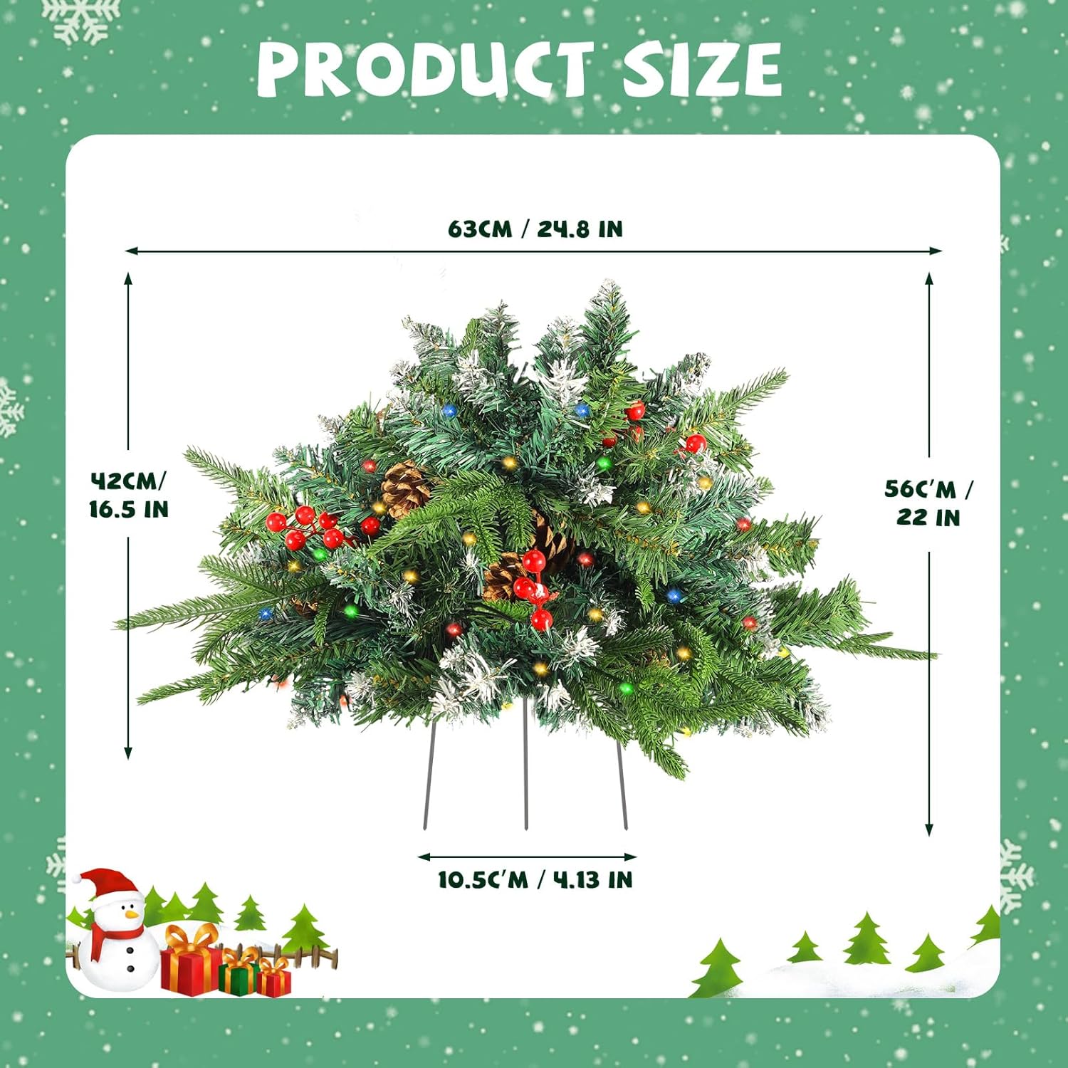 2 Pack Christmas Tree Urn Filler, Lighted Artificial Xmas Pine Trees with Tripod Stake, Light Up 8 Modes & Timer, Battery Powered Outdoor Planter Filler Festival Holiday Home Decor
