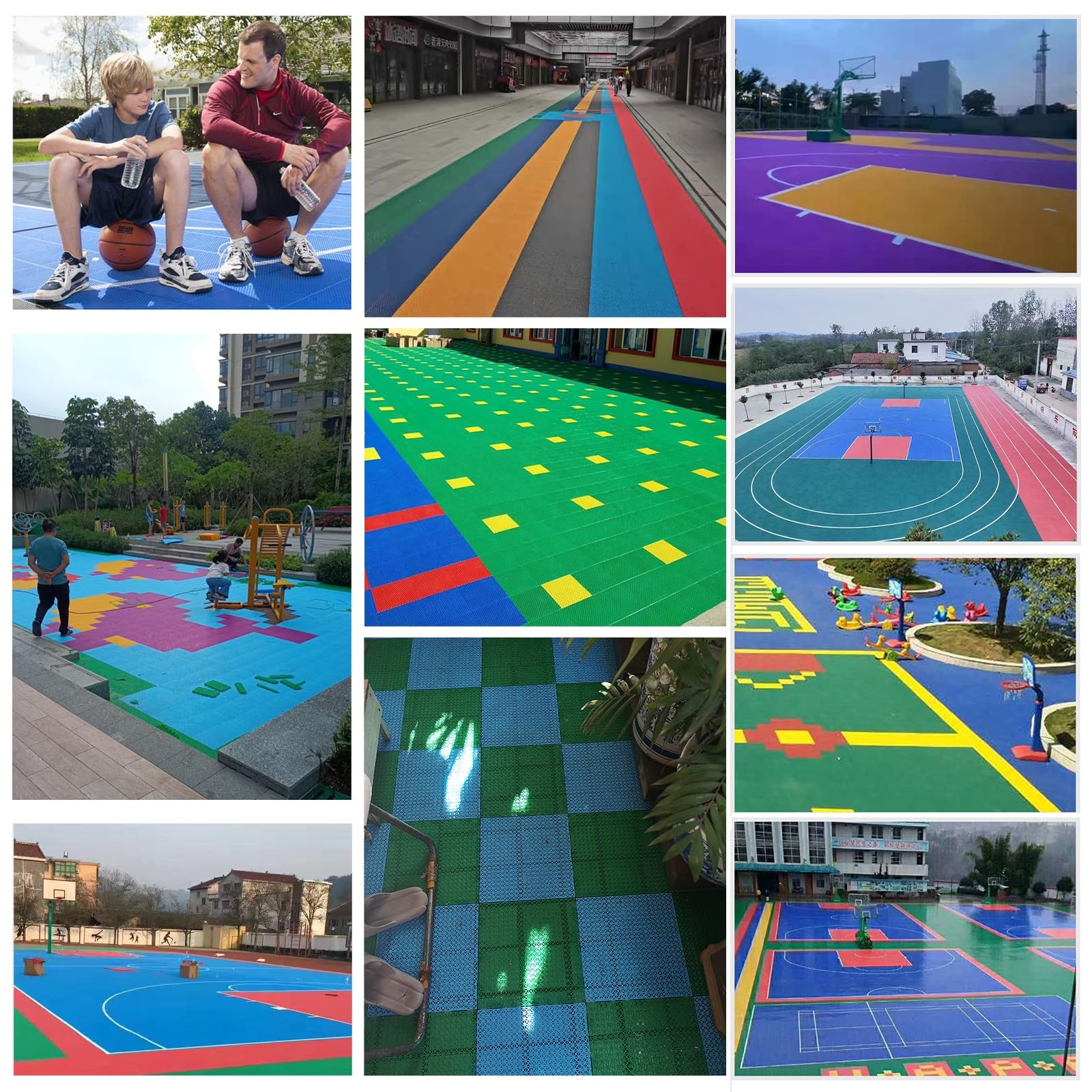 Płytki sportowe na boisku do koszykówki, 25 x 25 cm, modułowe, blokujące płytki podłogowe, maty na siłownię, plac zabaw, publiczne miejsce wypoczynku, wodoodporne podłogi puzzle, czerwony, żółty,