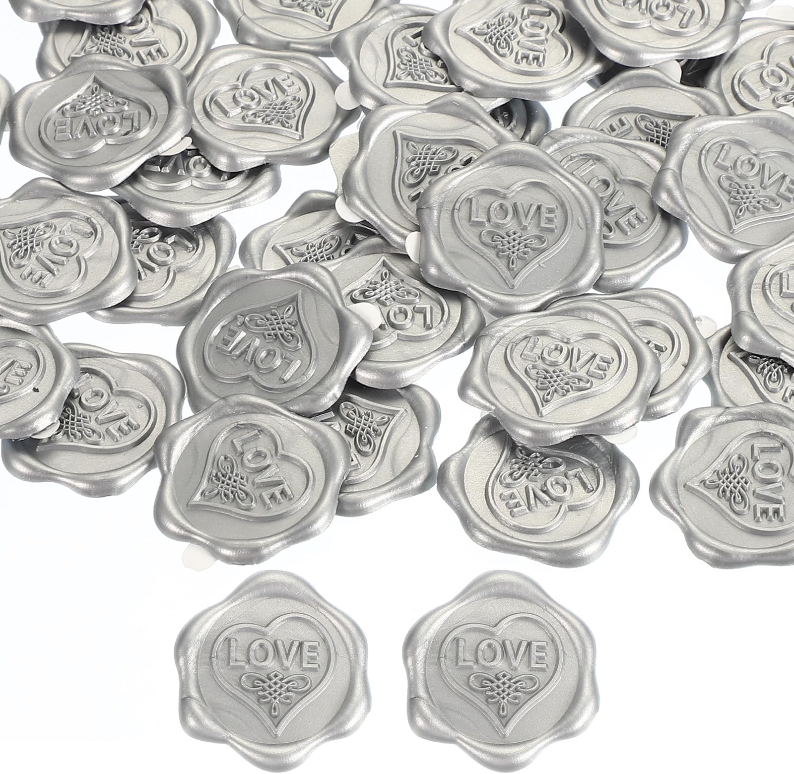 – PATIKIL Love Wax Seal Stickers, 50 Pack Embossed Self Adhesive Sticker for Envelope Letter Wedding Invitation Card Birthday Party Gift, Silver