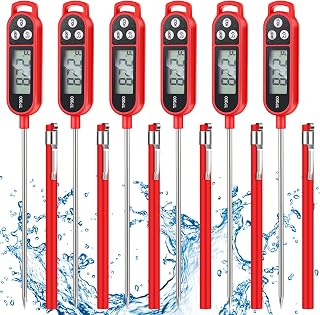 Copkim 6 Pack Instant Read Digital Meat Thermometers with Probe - Waterproof Food Thermometers for BBQ, Kitchen, Milk, Yogurt (Red)