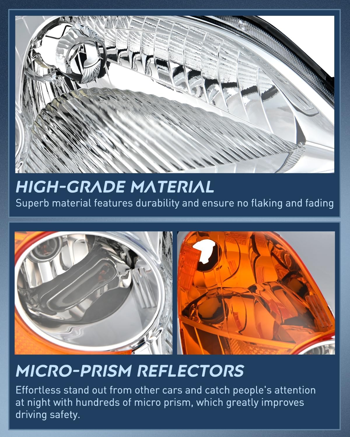 Nilight Headlight Assembly Compatible with 2001 2002 2003 Honda Civic Headlamps Replacement Chrome Housing Amber Reflector Upgraded Clear Lens Driver and Passenger Side
